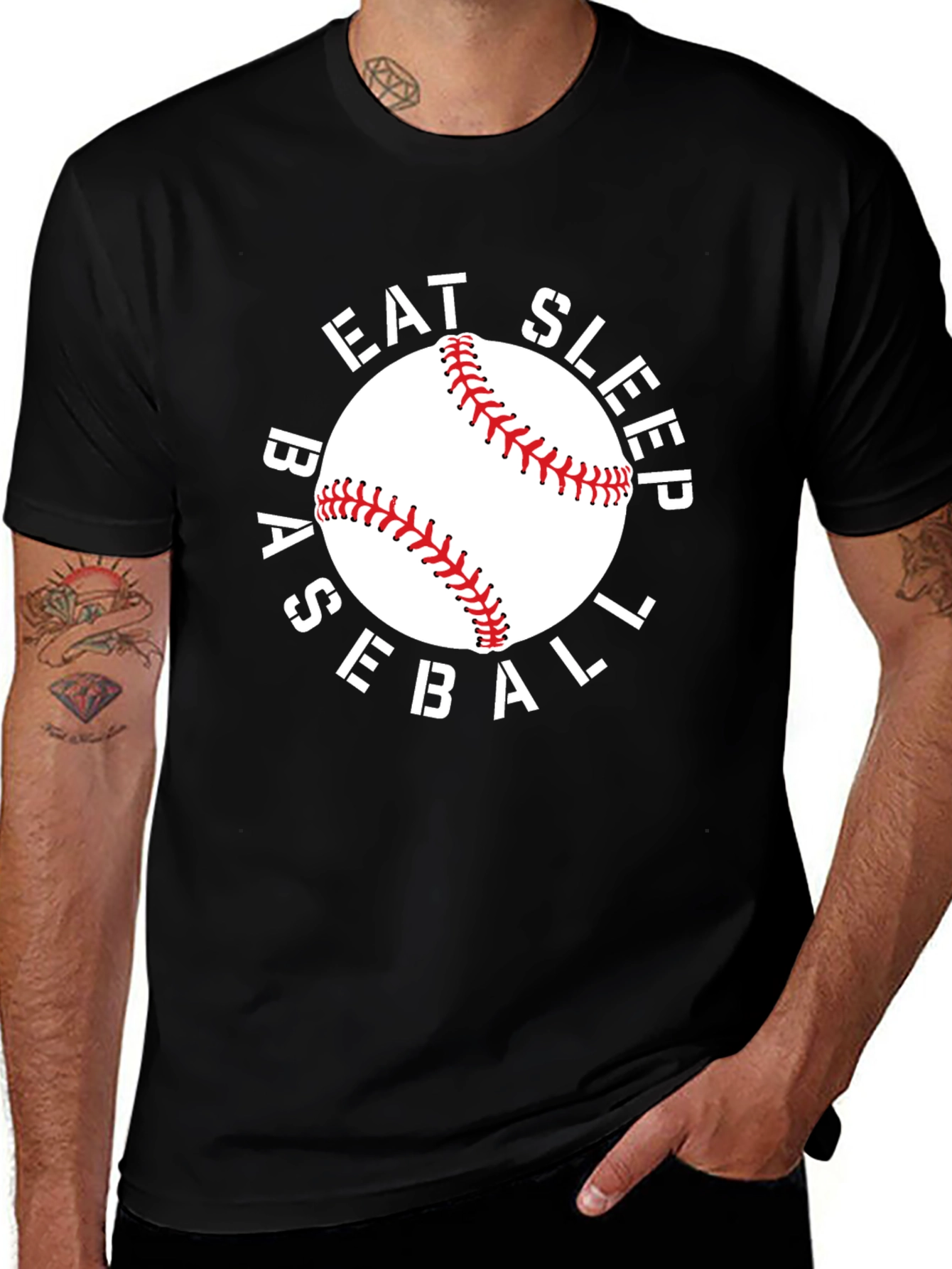 Eat Sleep Baseball T-Shirt - Black Crew Neck Tee