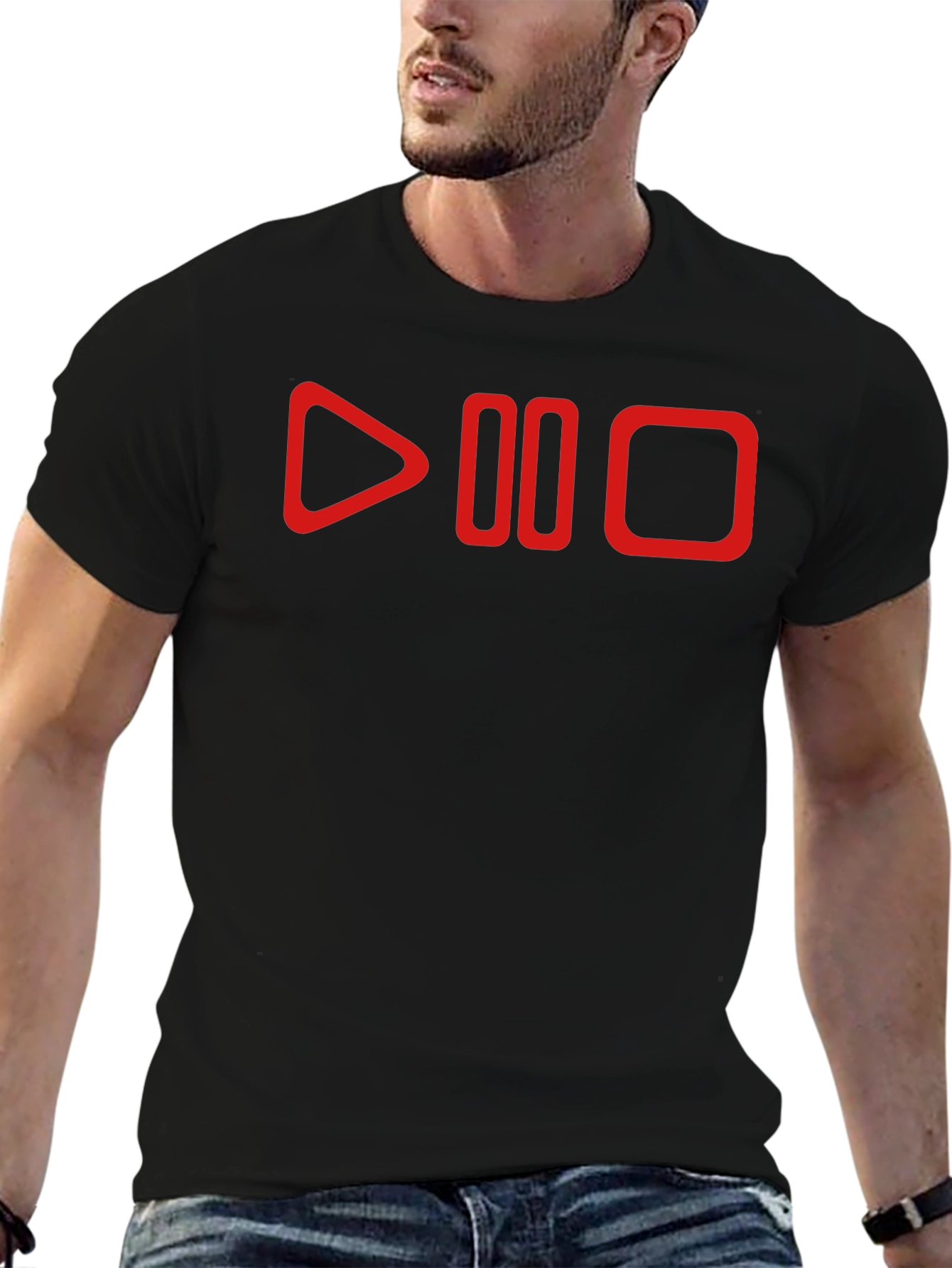 Play Pause Stop Graphic Tee - Black
