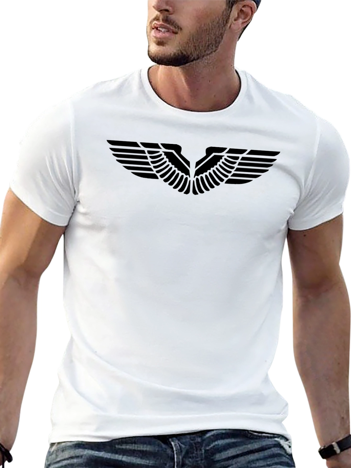 Mens Black Graphic Tee - Winged Design