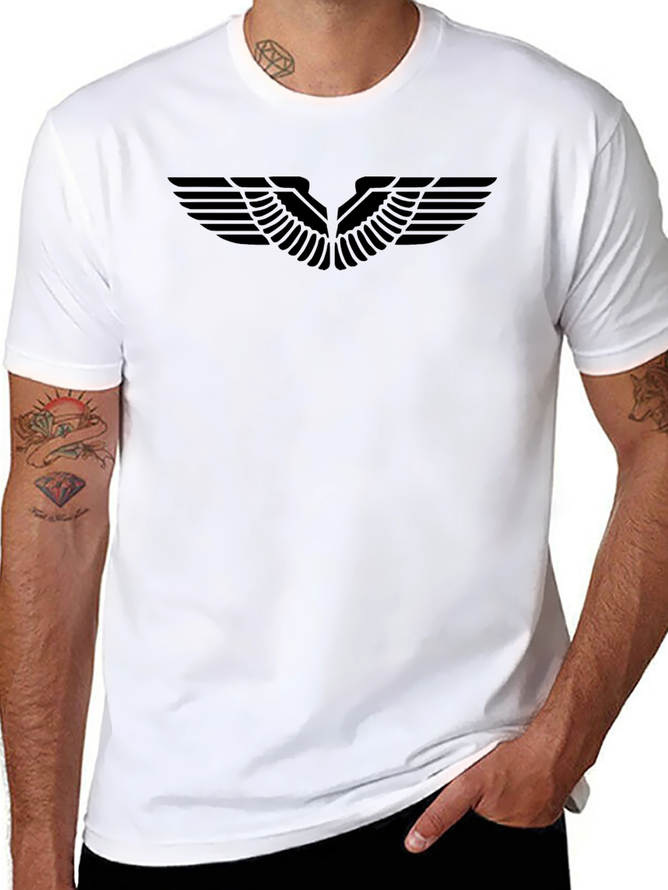 Mens Black Graphic Tee - Winged Design