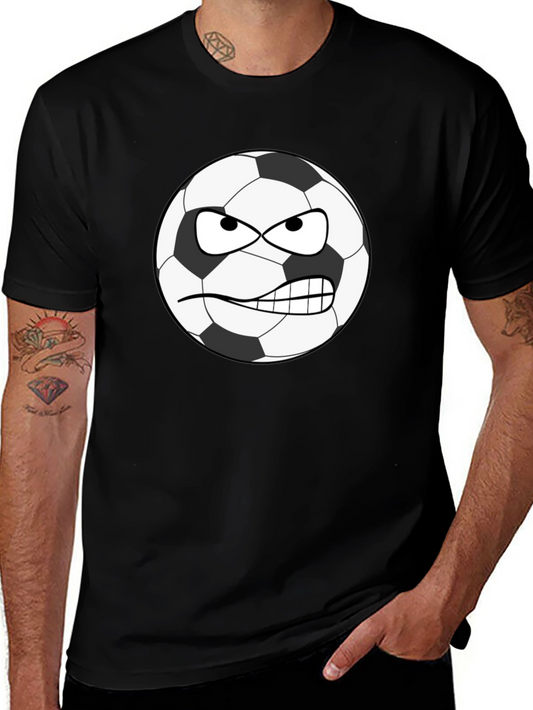 Angry Soccer Ball Graphic Tee - Black Cotton Shirt