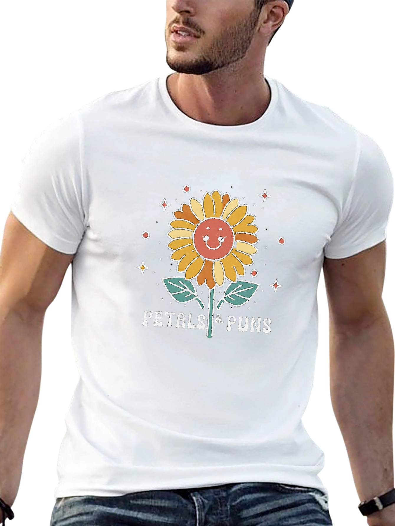 Petals & Puns Sunflower Graphic T-Shirt - Black