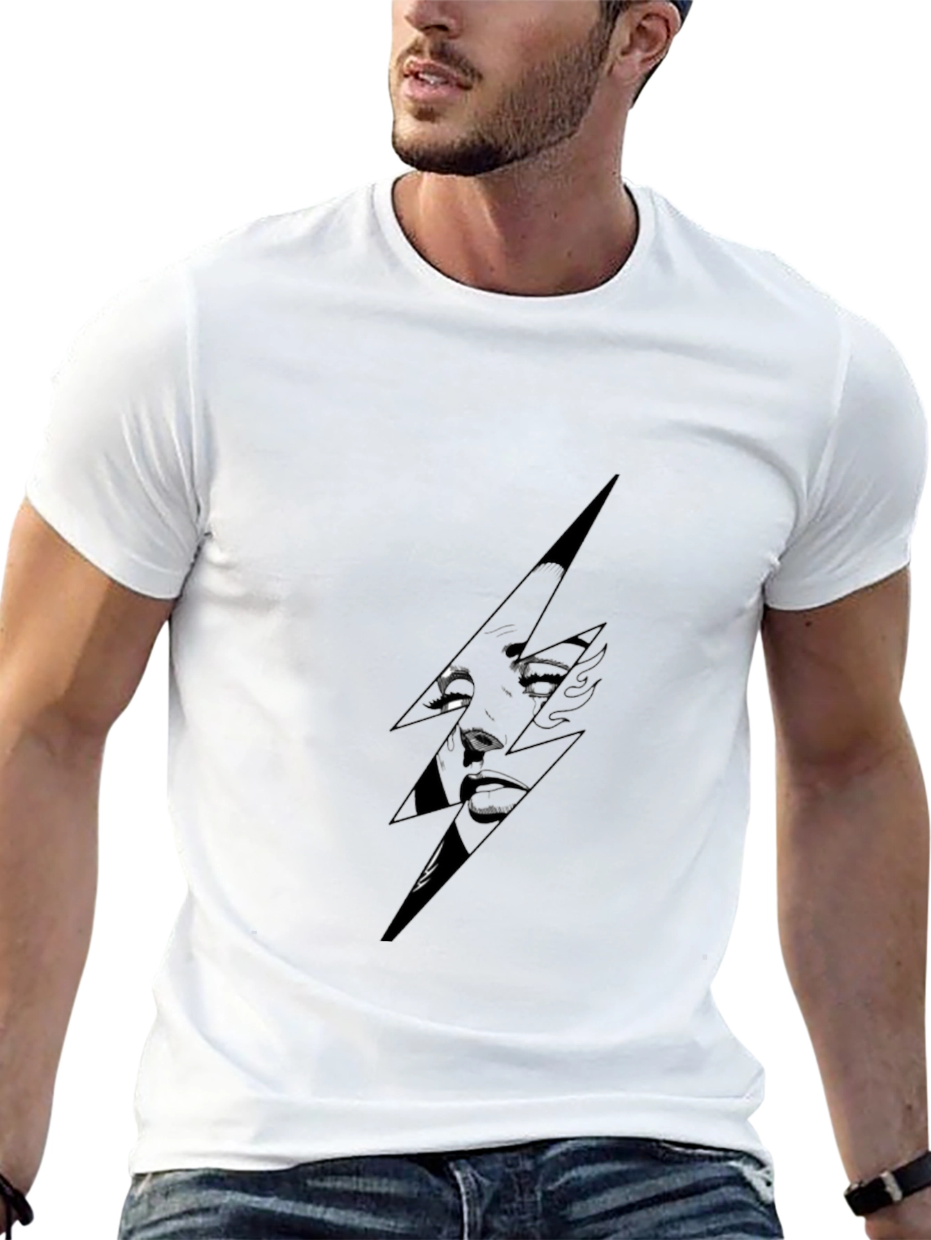 Stylish Black T-Shirt with Lightning Bolt Graphic
