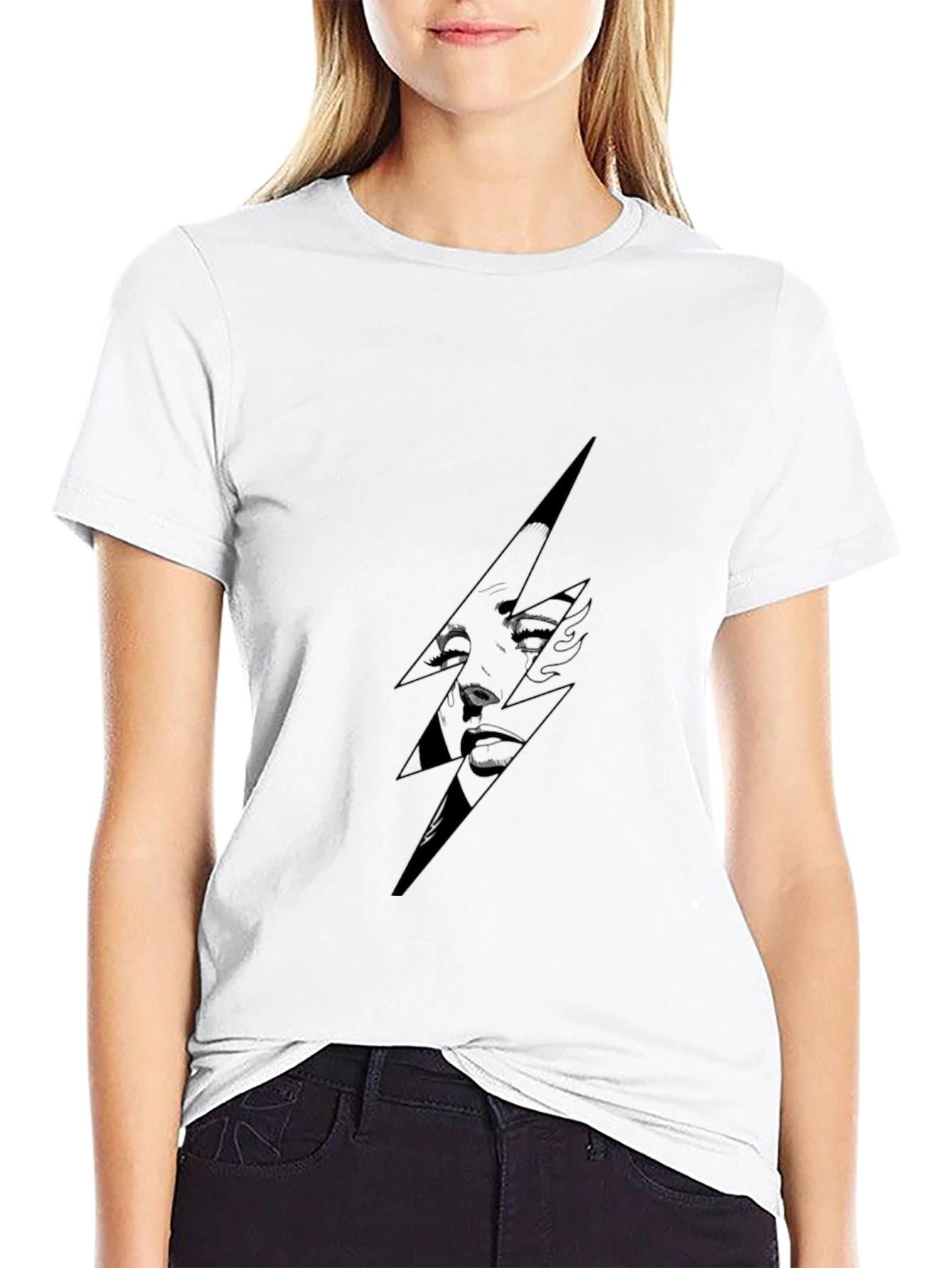 Stylish Black T-Shirt with Lightning Bolt Graphic