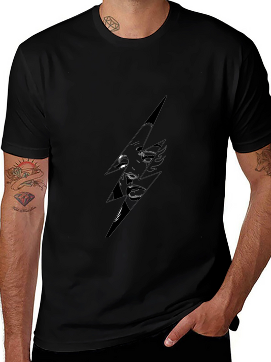 Stylish Black T-Shirt with Lightning Bolt Graphic