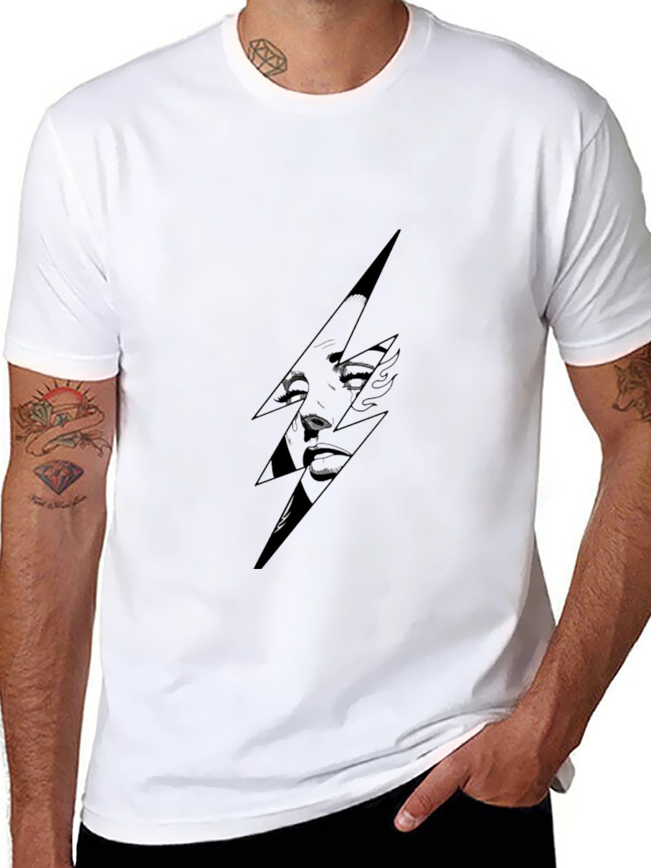 Stylish Black T-Shirt with Lightning Bolt Graphic
