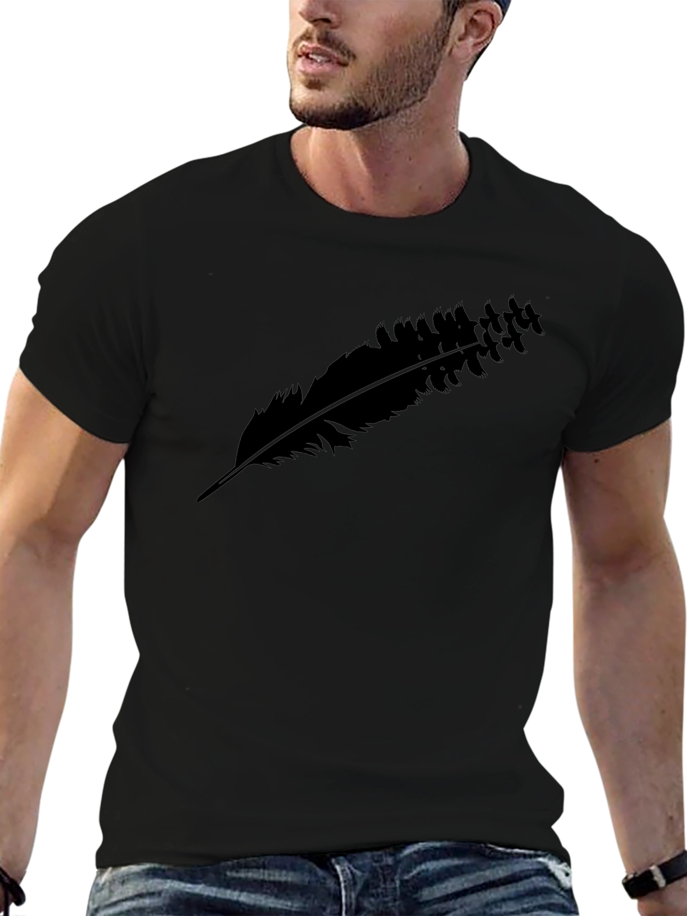 Black Feather Graphic Tee - Casual Comfort