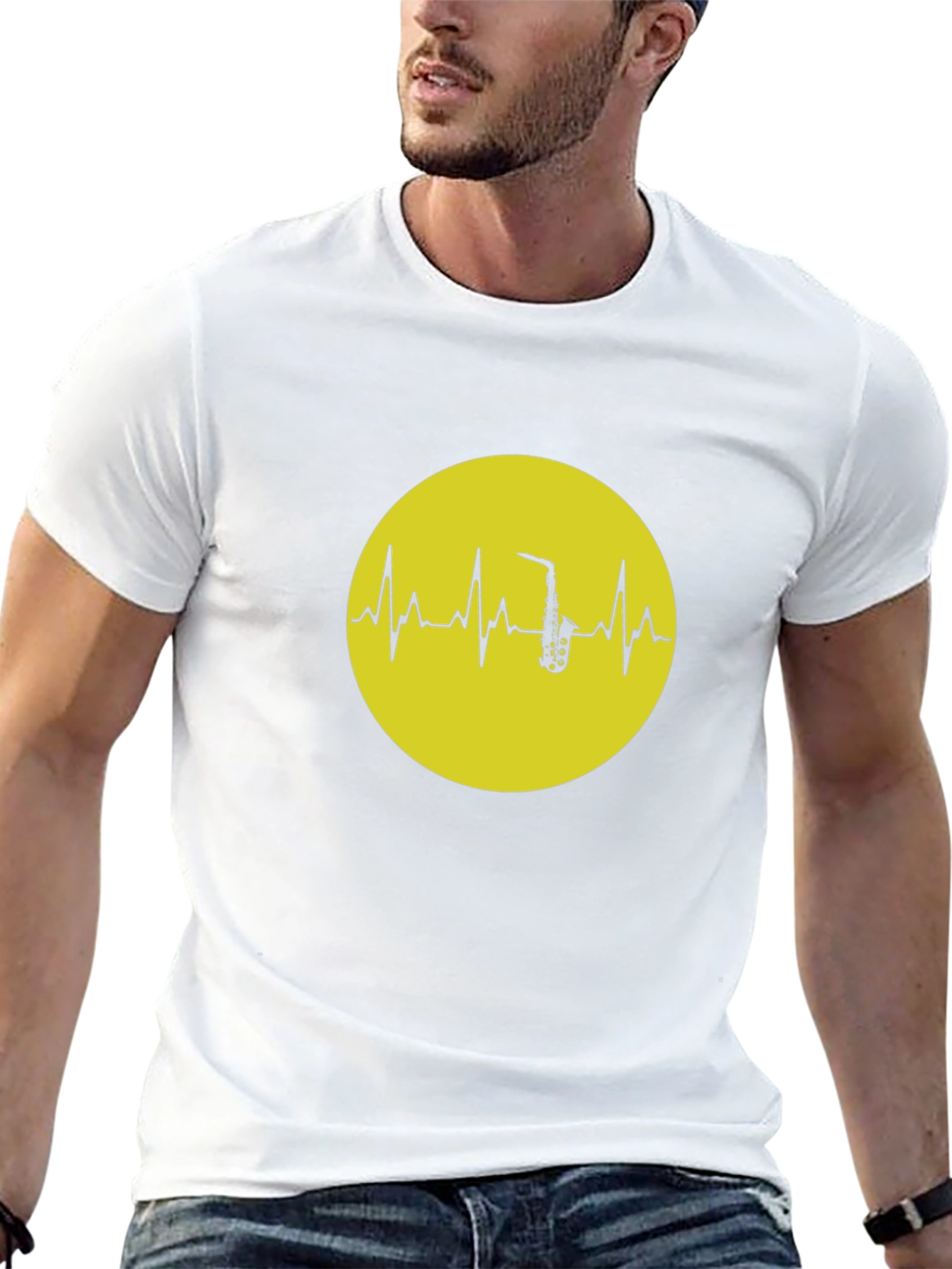Saxophone Heartbeat Graphic Tee - Black