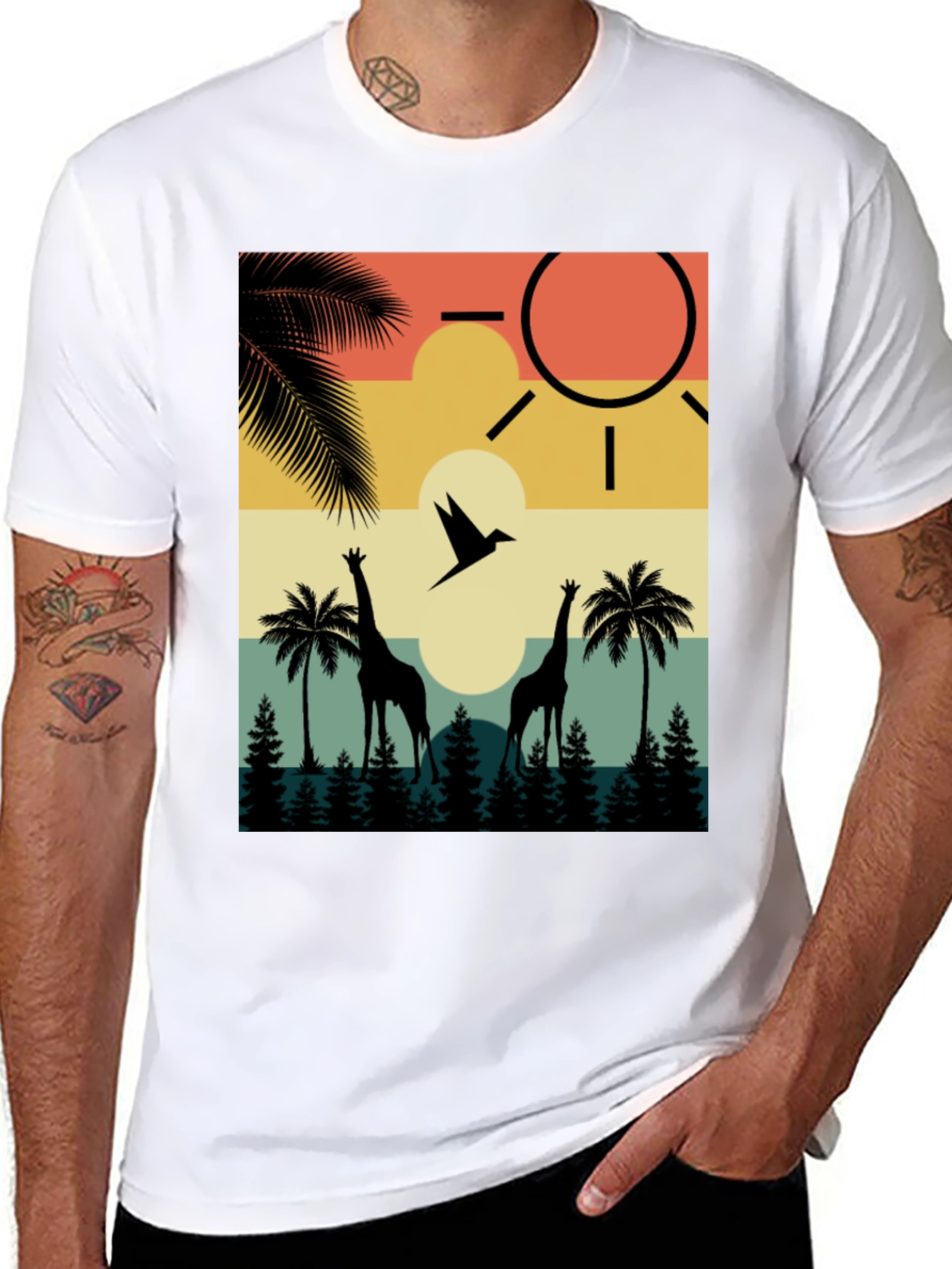 Retro Giraffe Sunset T-Shirt