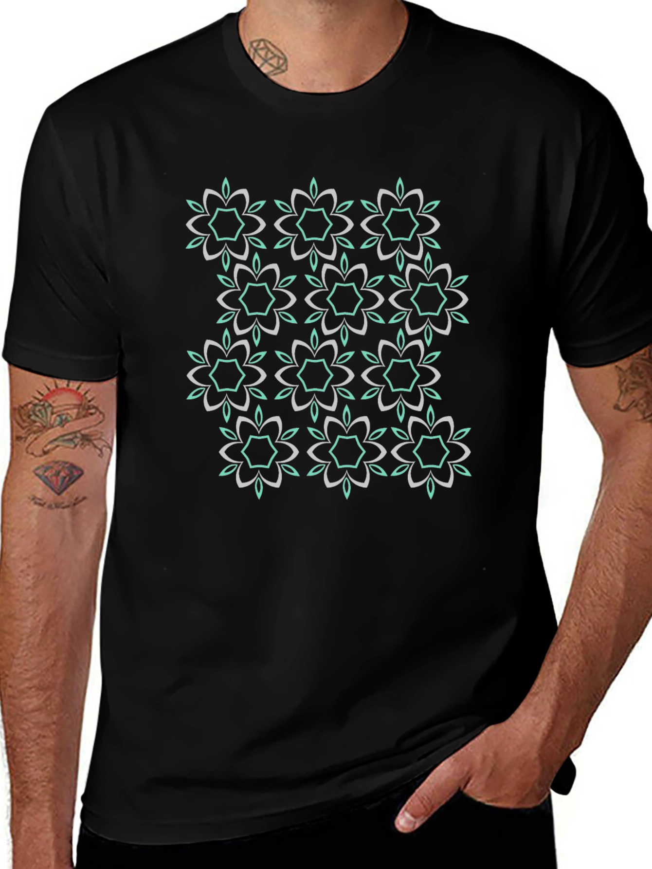 Modern Floral Tee - Black Graphic Print Shirt