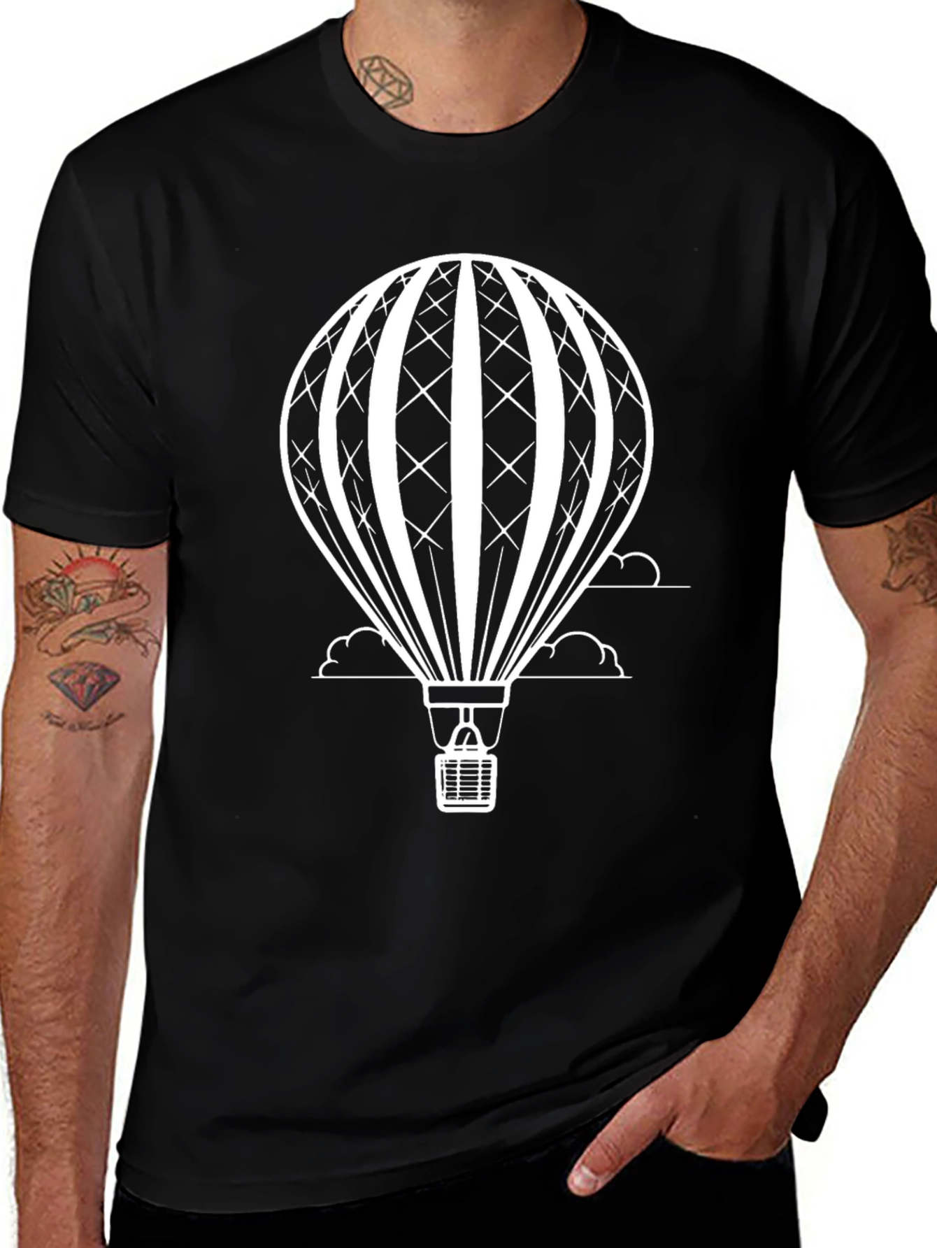 Air Balloon Graphic Tee - Stylish Mens Black T-Shirt