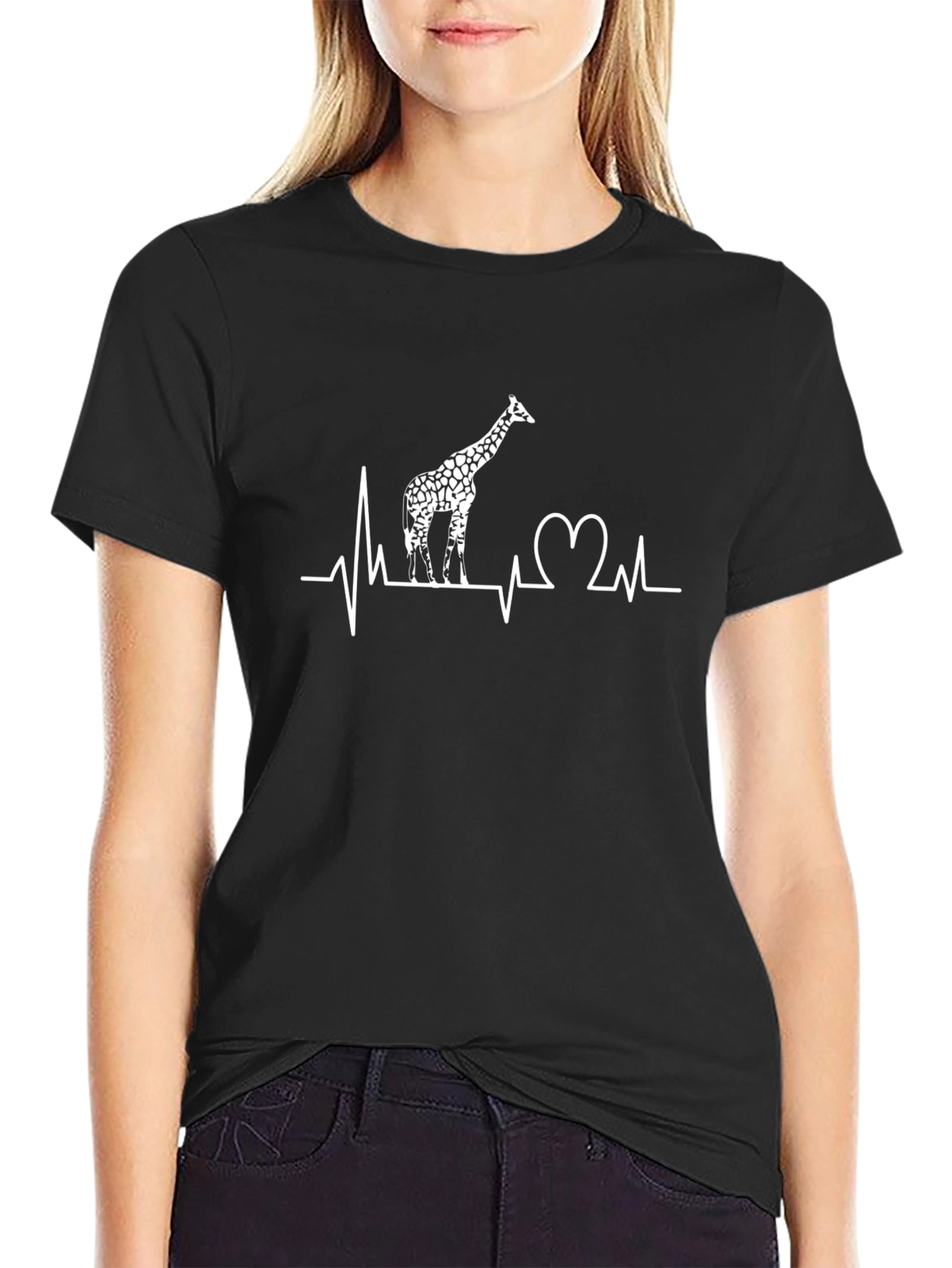 Giraffe Heartbeat Graphic Tee - Black