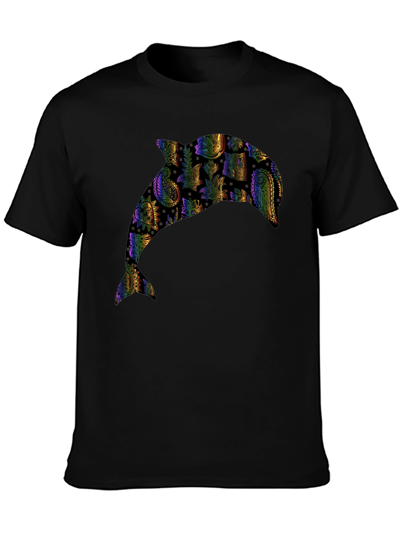 Rainbow Dolphin Graphic Black T-Shirt