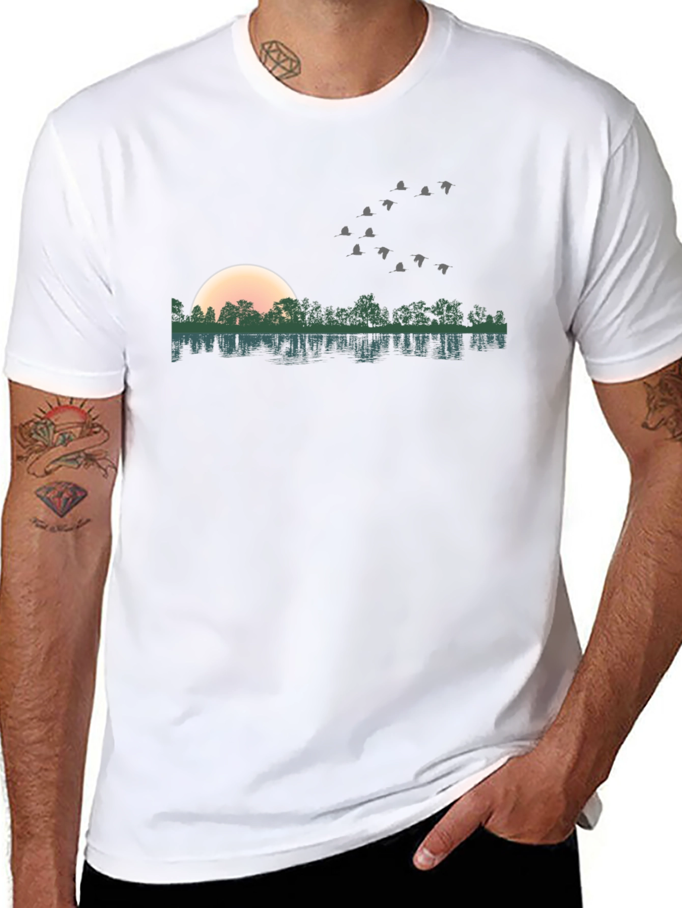 Nature T-Shirt - Sunset Trees Birds