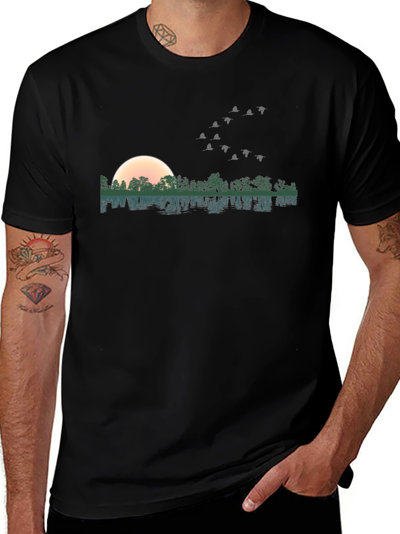 Nature T-Shirt - Sunset Trees Birds