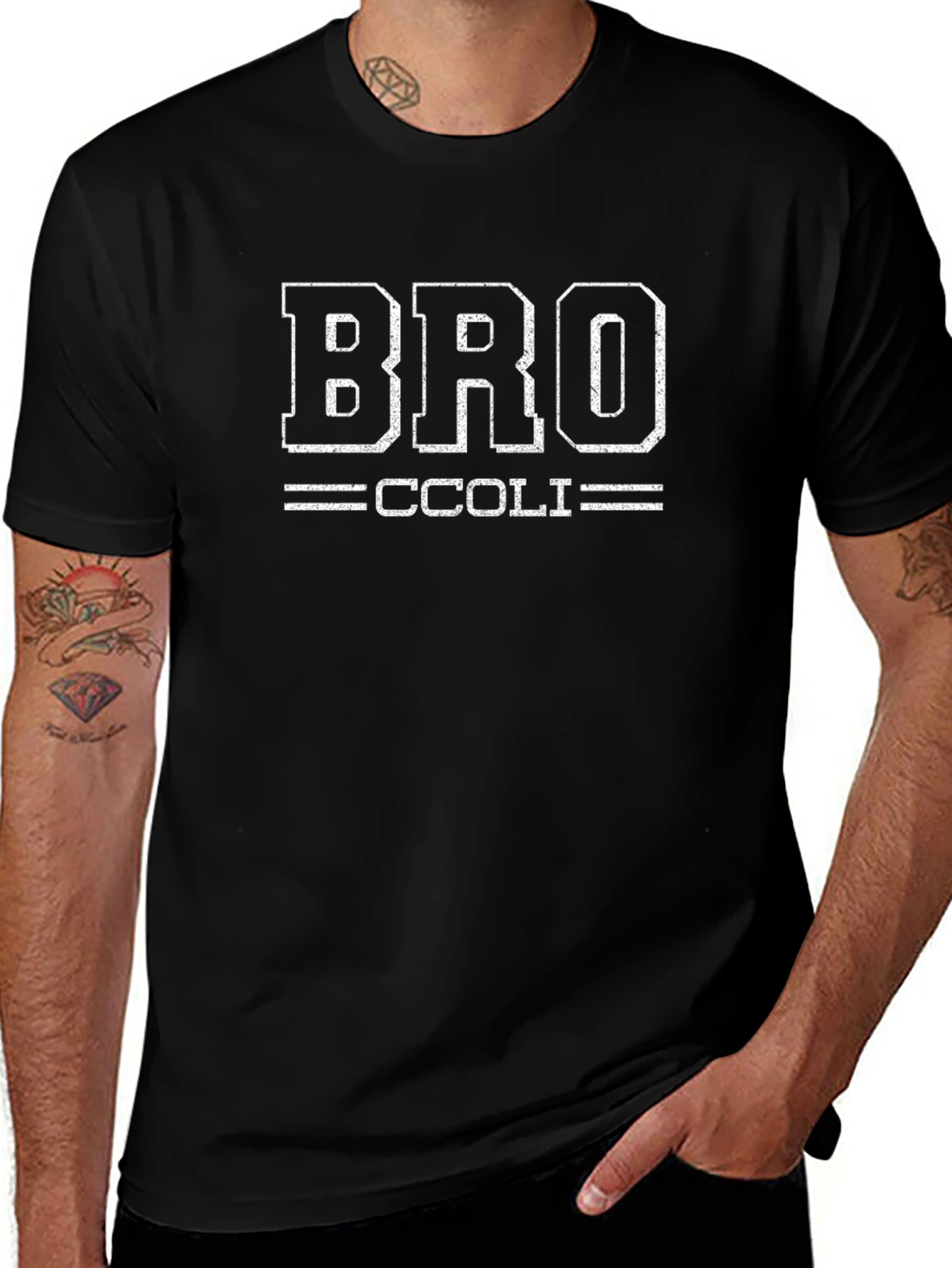 Broccoli Pun T-Shirt - Black Cotton Casual Tee