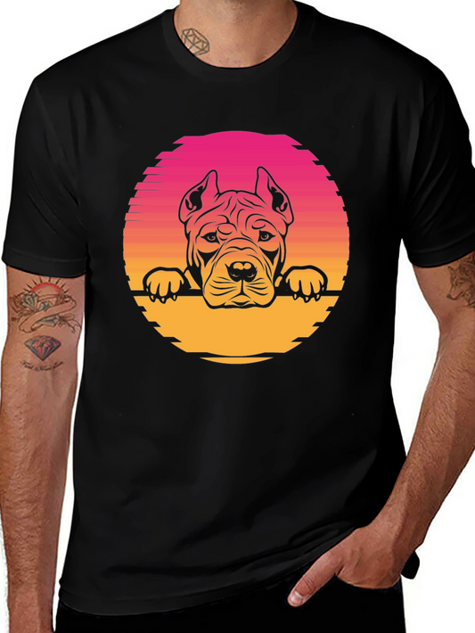 Pitbull Sunset Graphic Tee - Retro Dog Lover T-Shirt