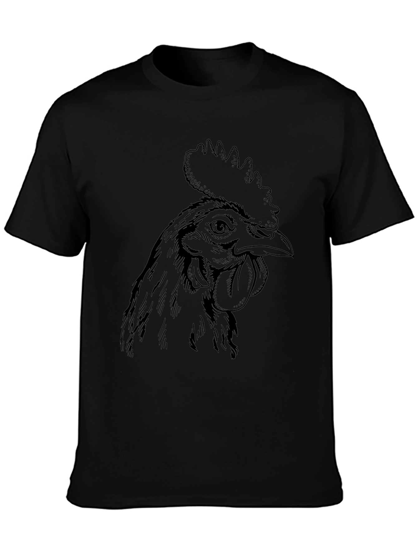 Rooster Graphic Tee - Black Cotton T-Shirt
