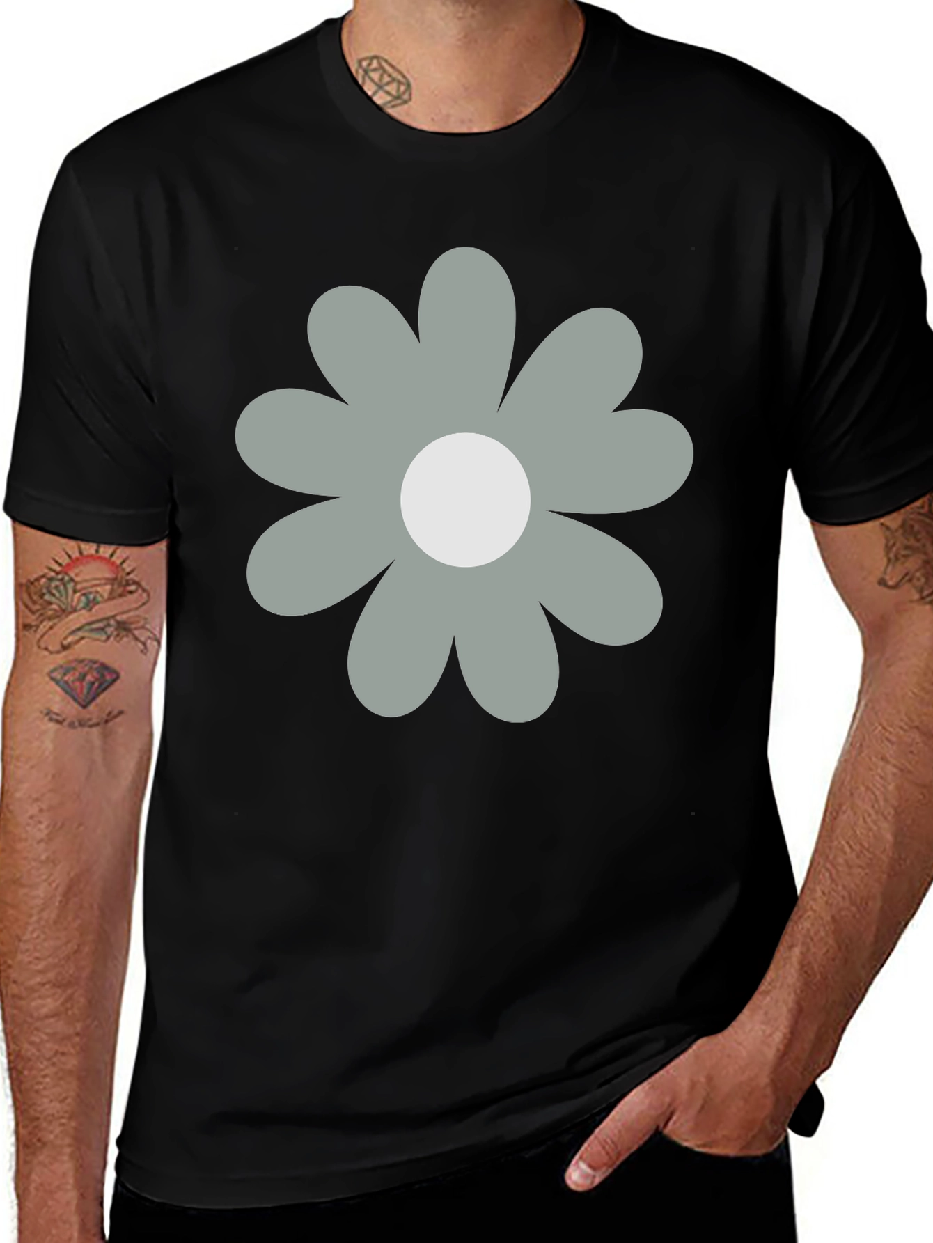 Retro Flower Graphic Black T-Shirt