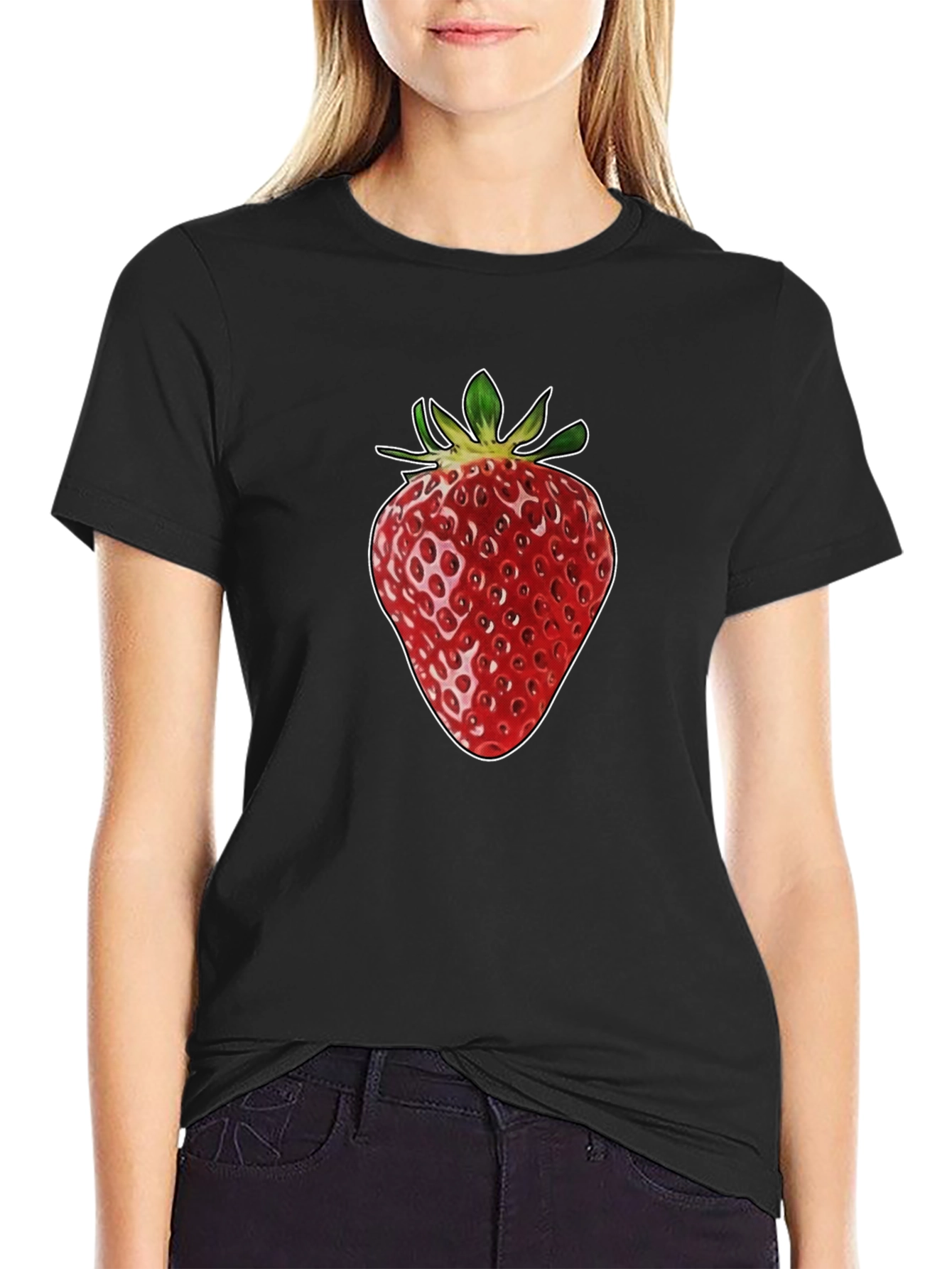 Strawberry Graphic Print Black T-Shirt
