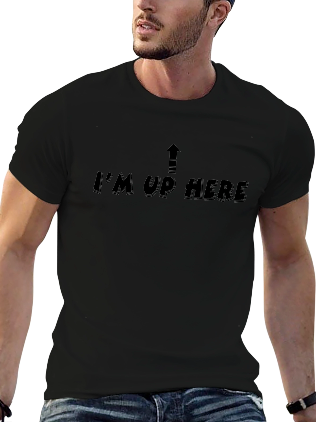 Im Up Here Graphic Tee - Black Cotton T-Shirt