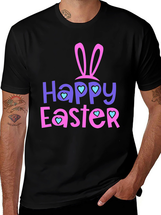 Happy Easter T-Shirt with Bunny Ears and Heart Accents
