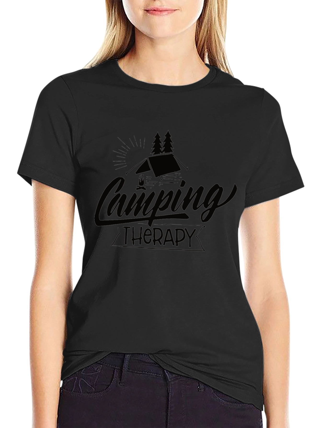 Camping Therapy Graphic Tee - Black