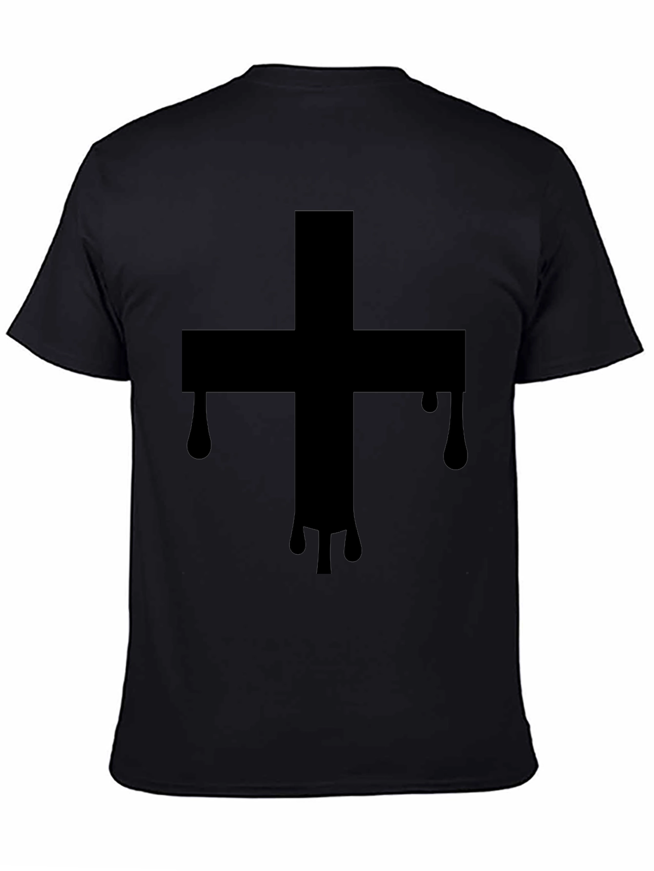 Mens Black T-Shirt with Dripping Cross Graphic