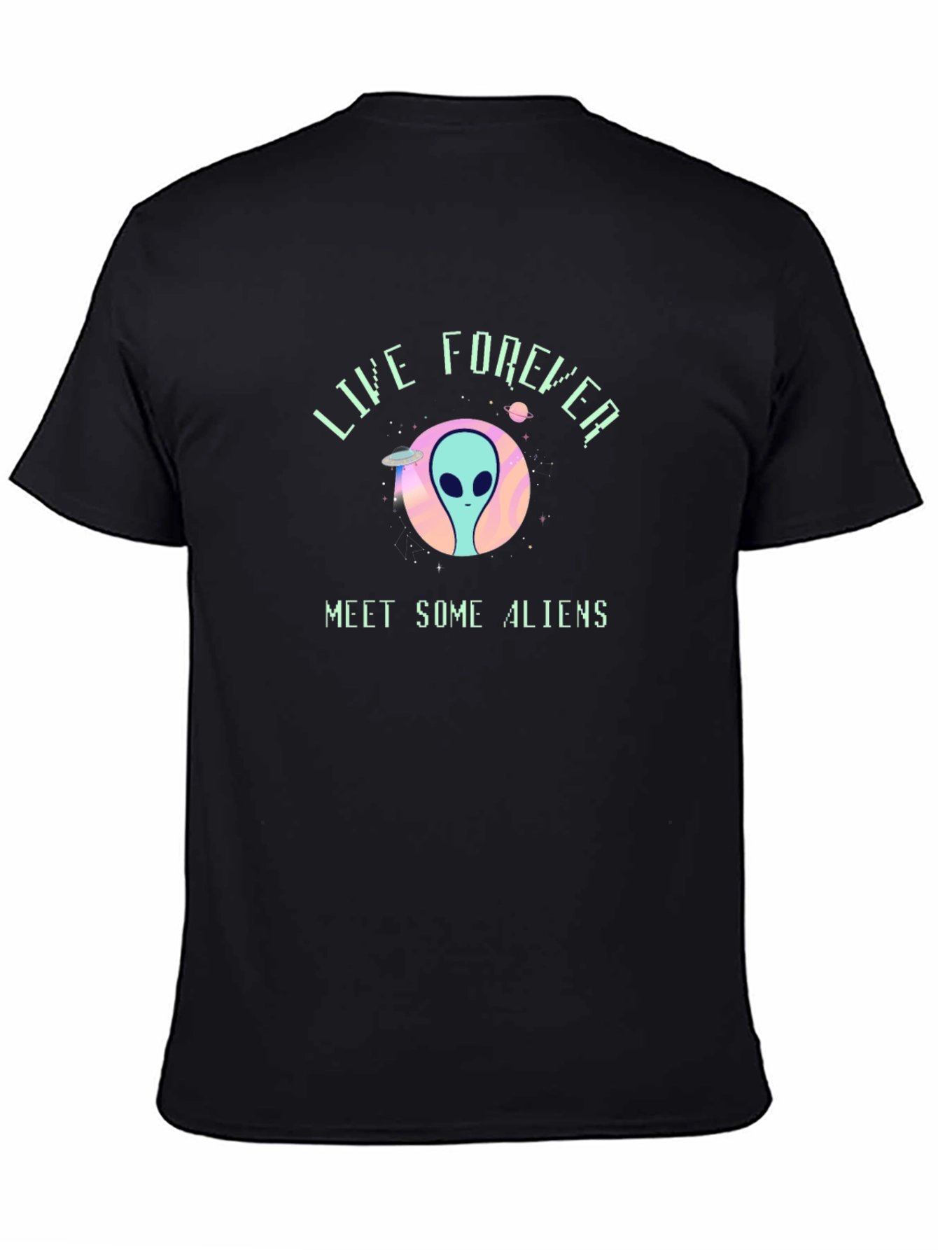 Live Forever Alien Graphic Black T-Shirt