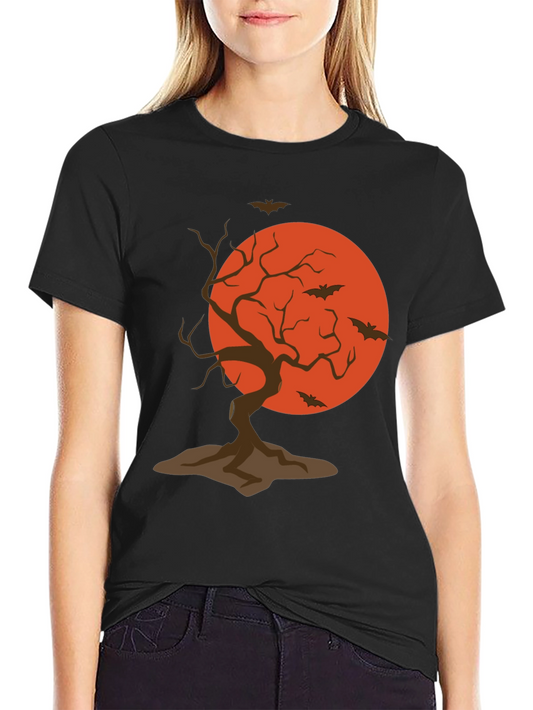 Halloween Tree and Bats Graphic T-Shirt