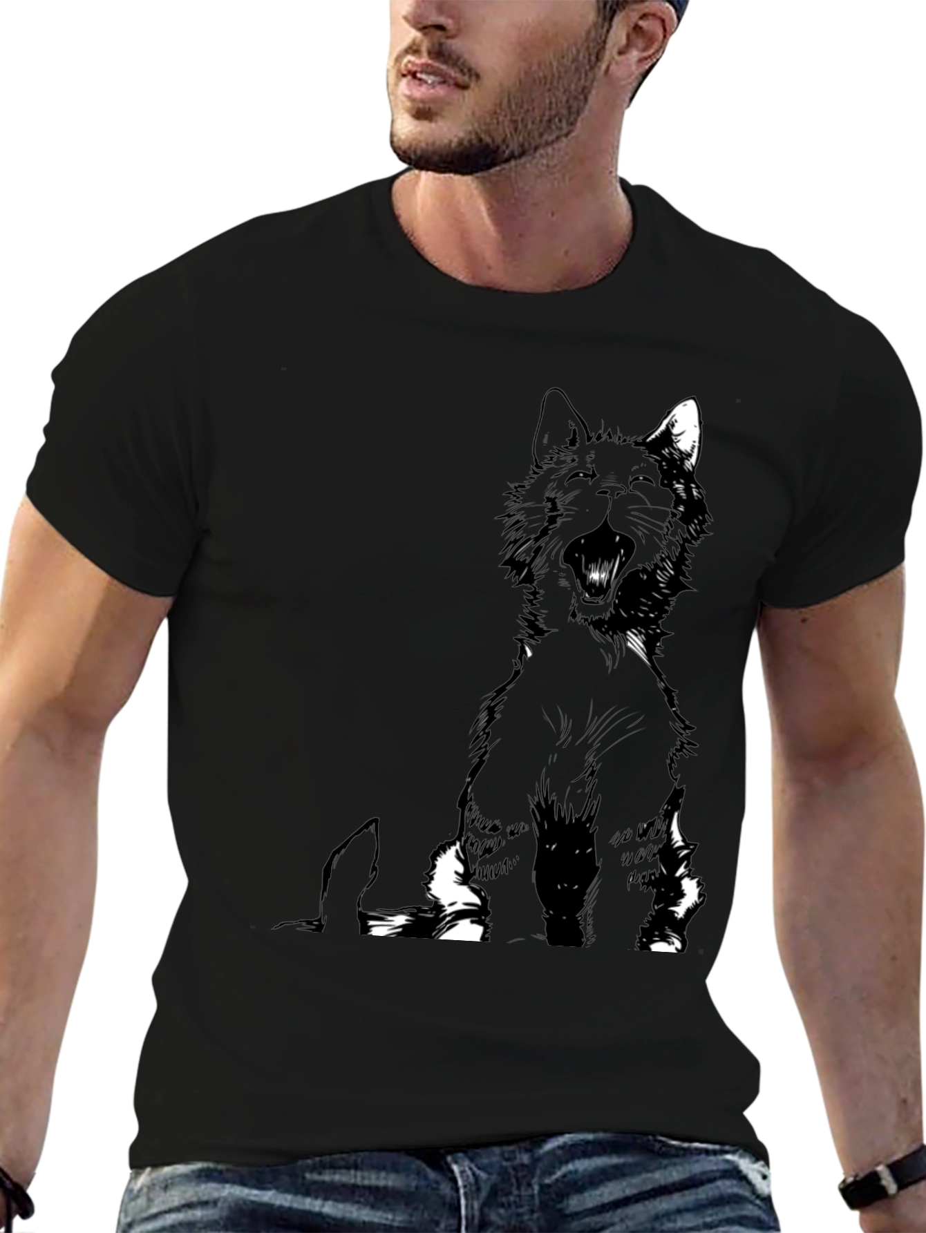 Black Cat Yawning Graphic Tee