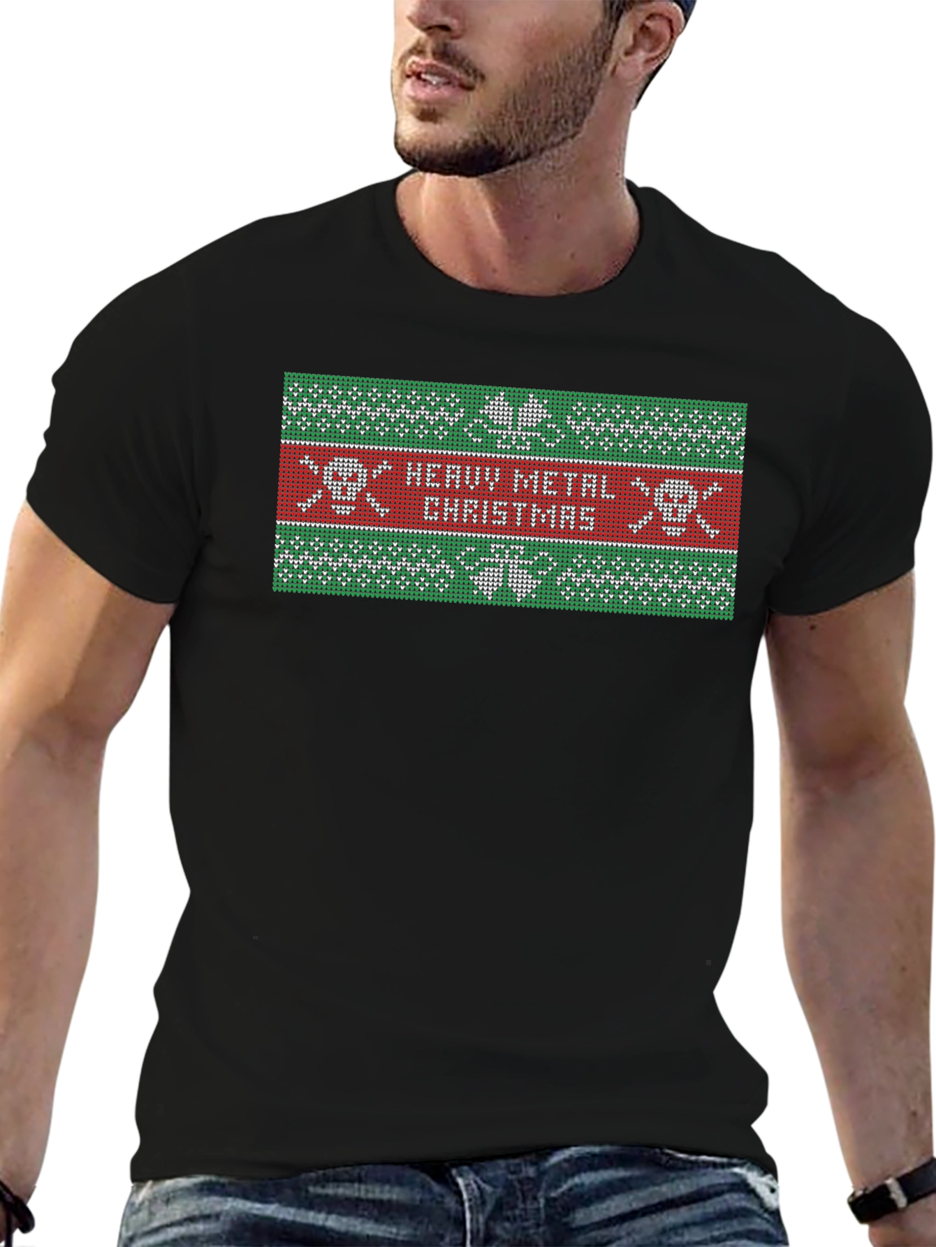 Heavy Metal Christmas Ugly Sweater Style T-Shirt