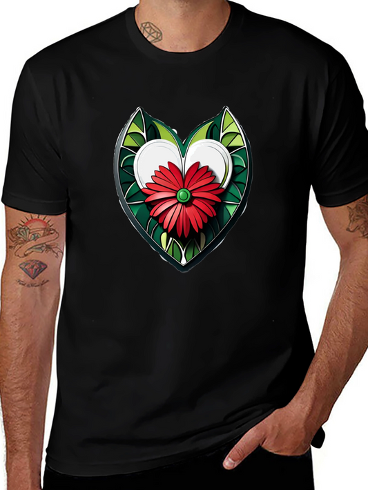 Heart Flower Graphic Black T-Shirt