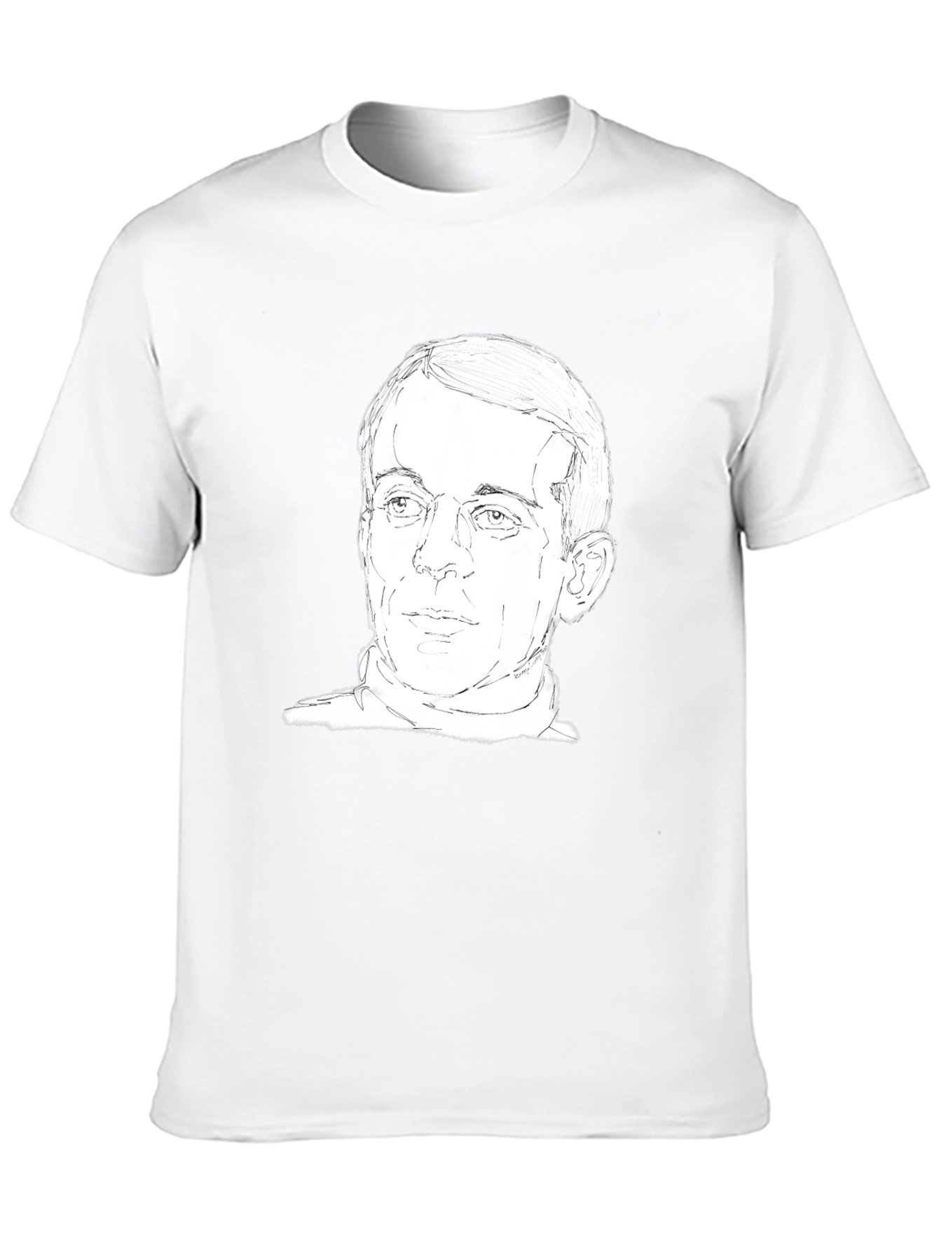 Mens Black T-Shirt with Face Sketch