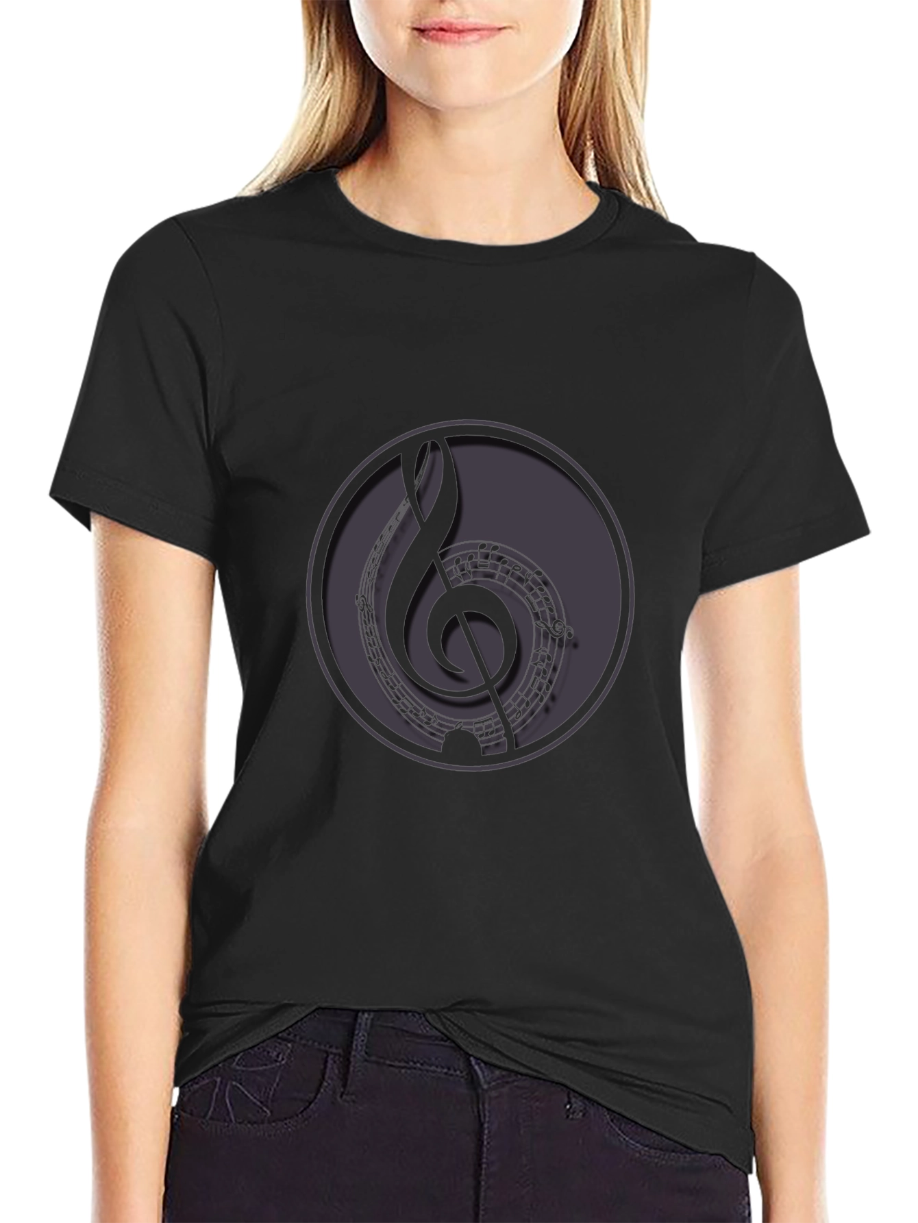 Music Treble Clef Graphic Black T-Shirt