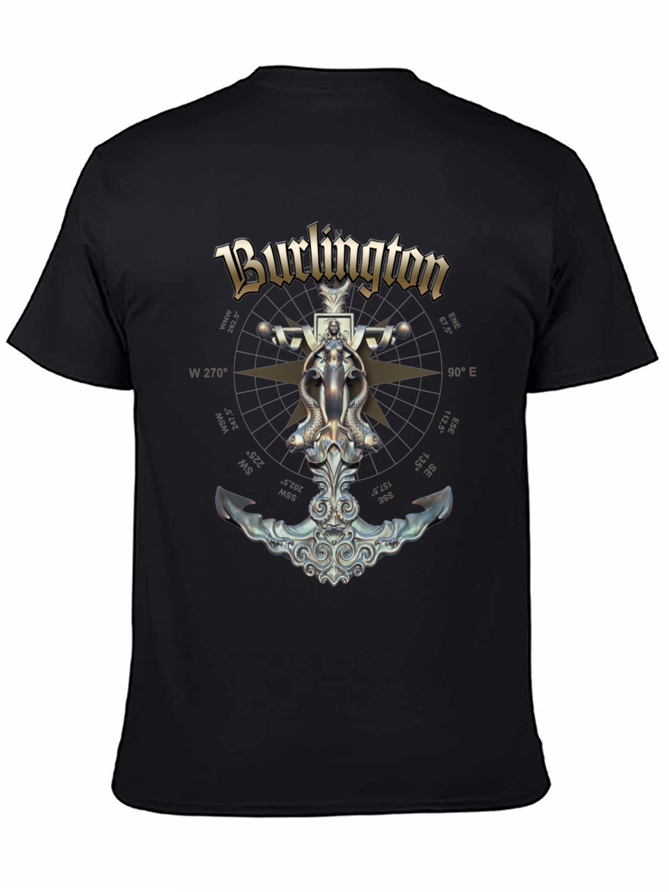 Burlington Nautical Compass Anchor Black T-Shirt