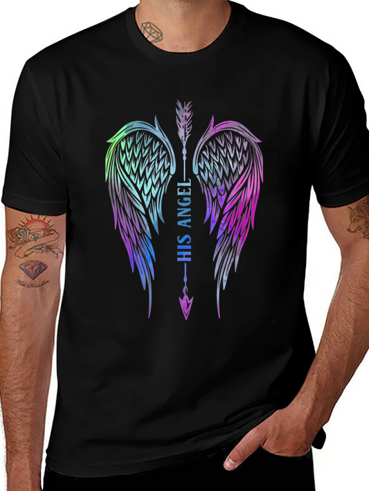 His Angel Wings Graphic Tee - Black Cotton T-Shirt