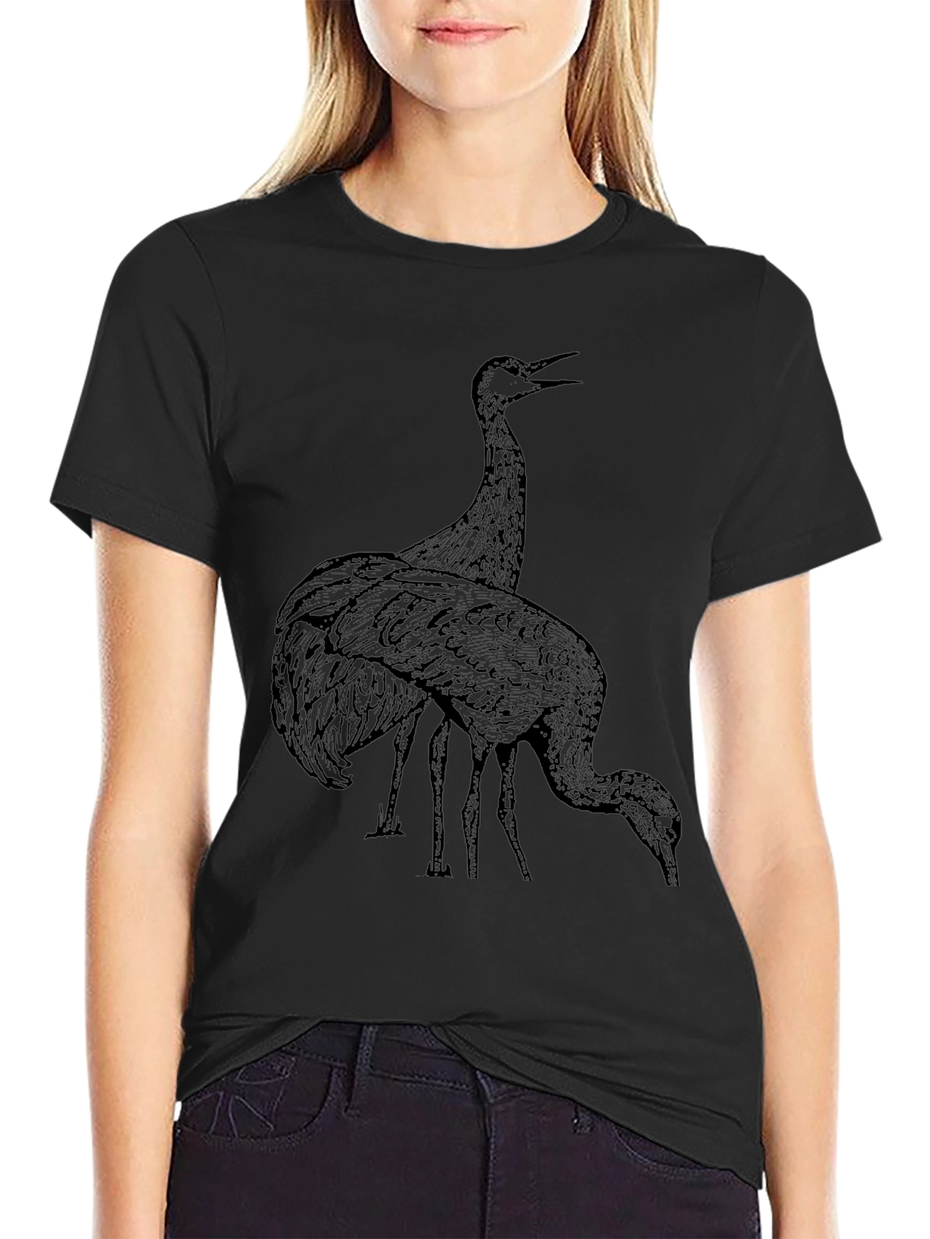Crane Graphic Tee - Black Crew Neck T-Shirt