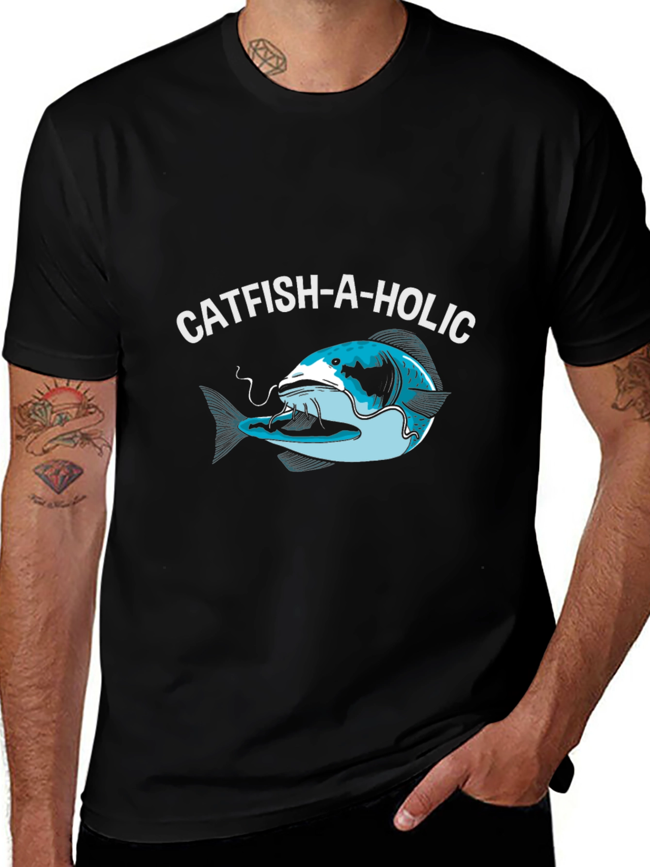 Catfish-A-Holic Graphic Tee - Fishing Humor Shirt