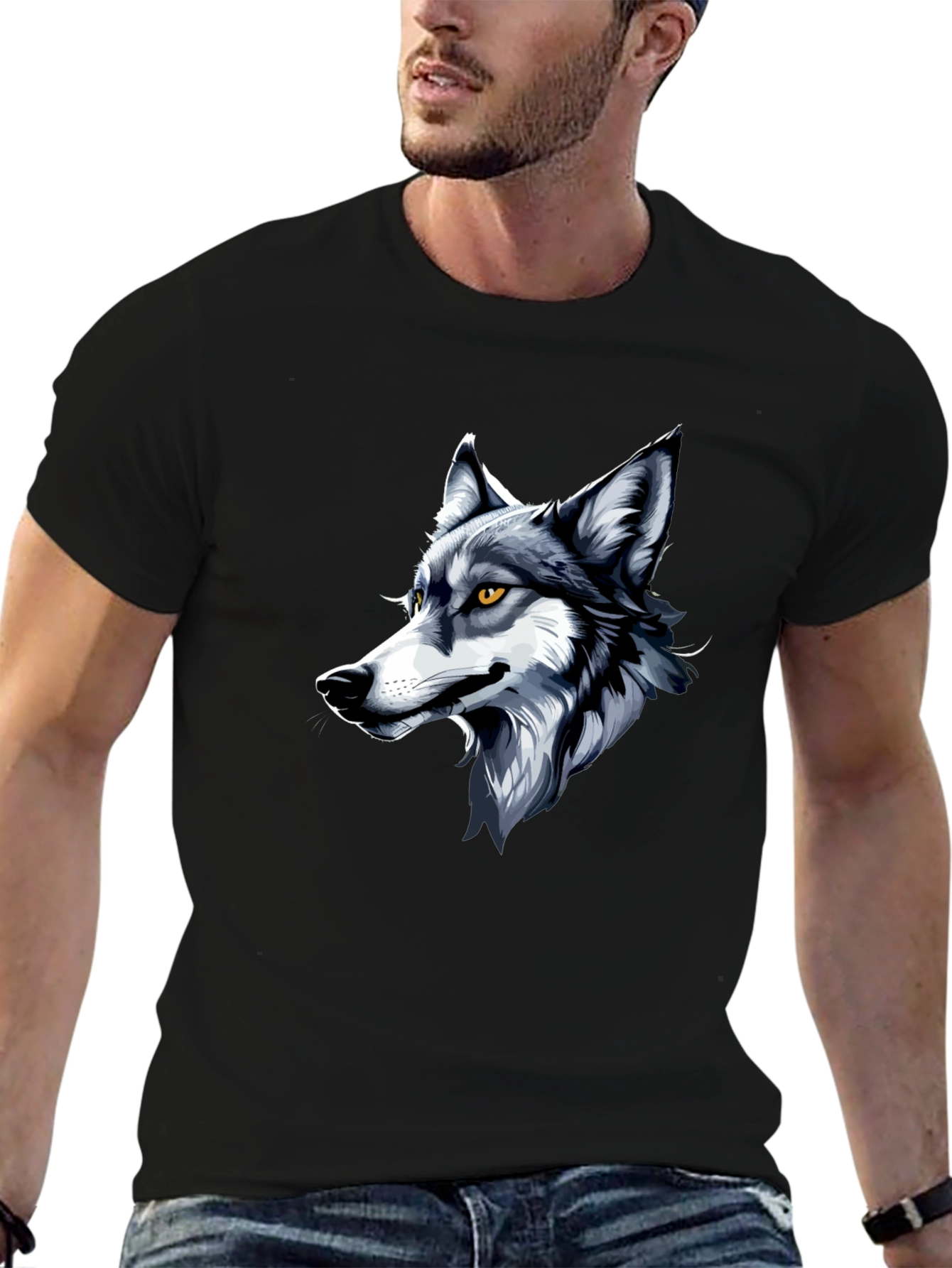 Cool Wolf Graphic Tee - Black Cotton Shirt