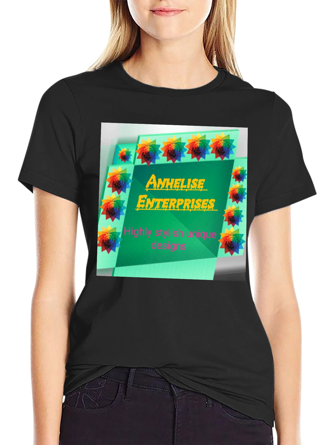 Stylish Black Tee with Anhelise Enterprises Design
