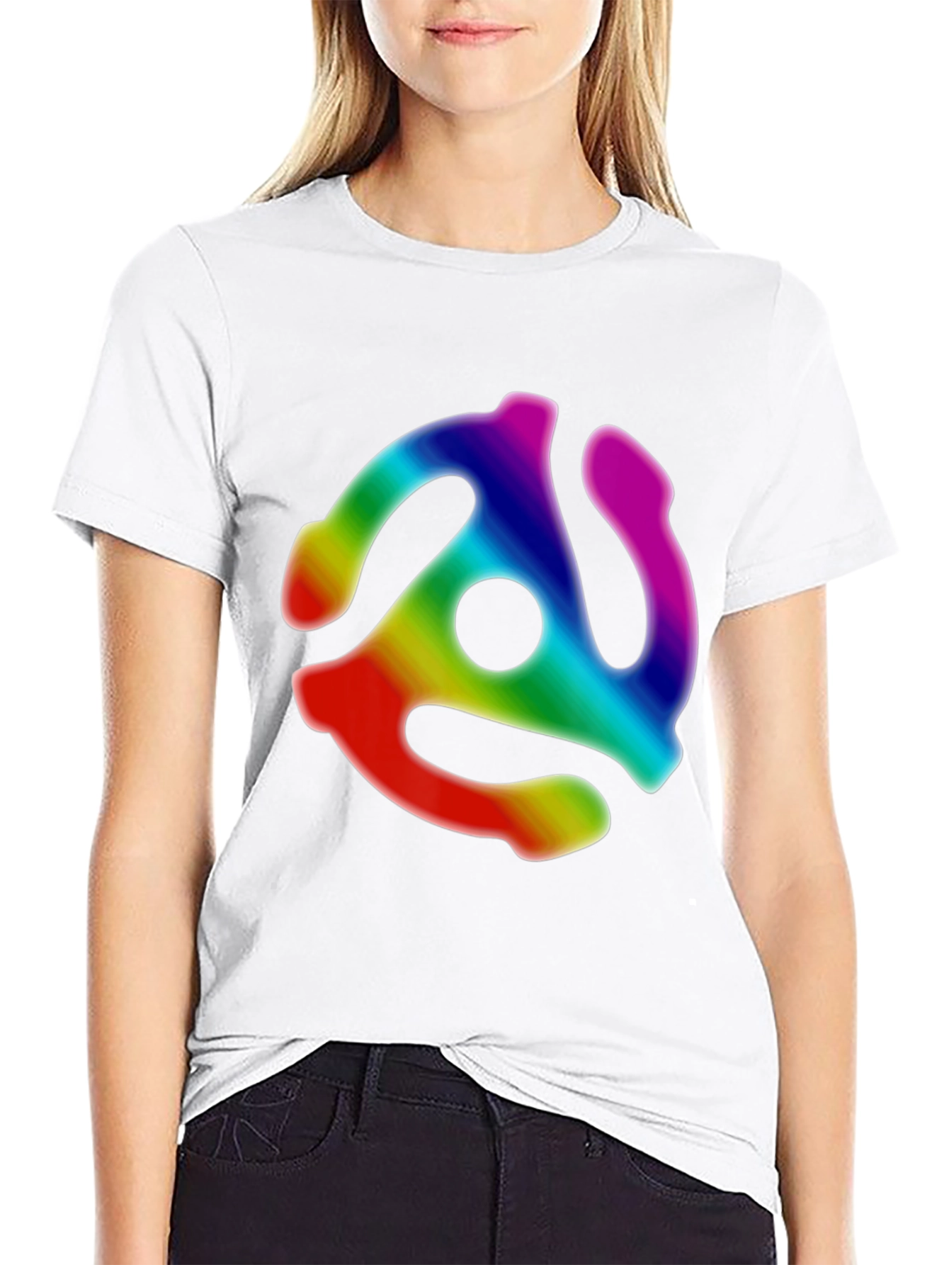 Retro Rainbow Record Adapter Black T-Shirt