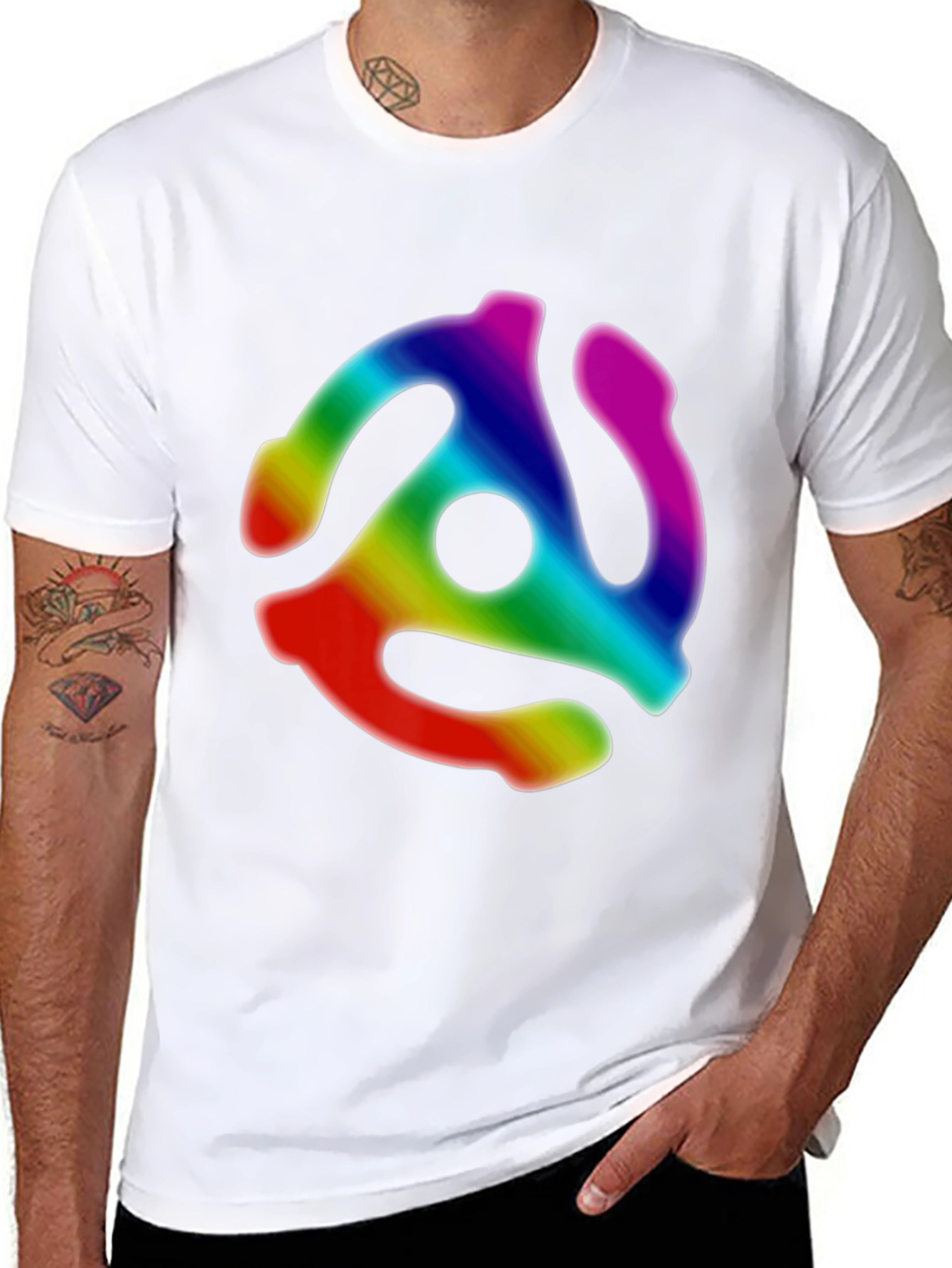 Retro Rainbow Record Adapter Black T-Shirt