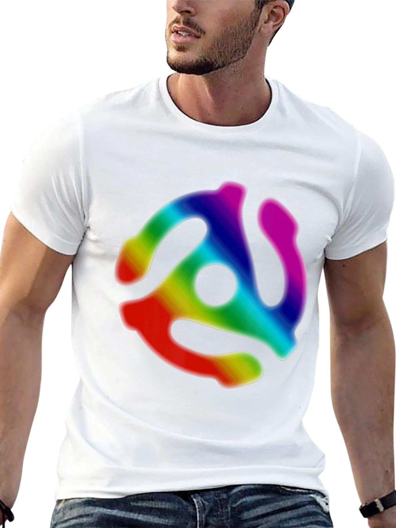 Retro Rainbow Record Adapter Black T-Shirt