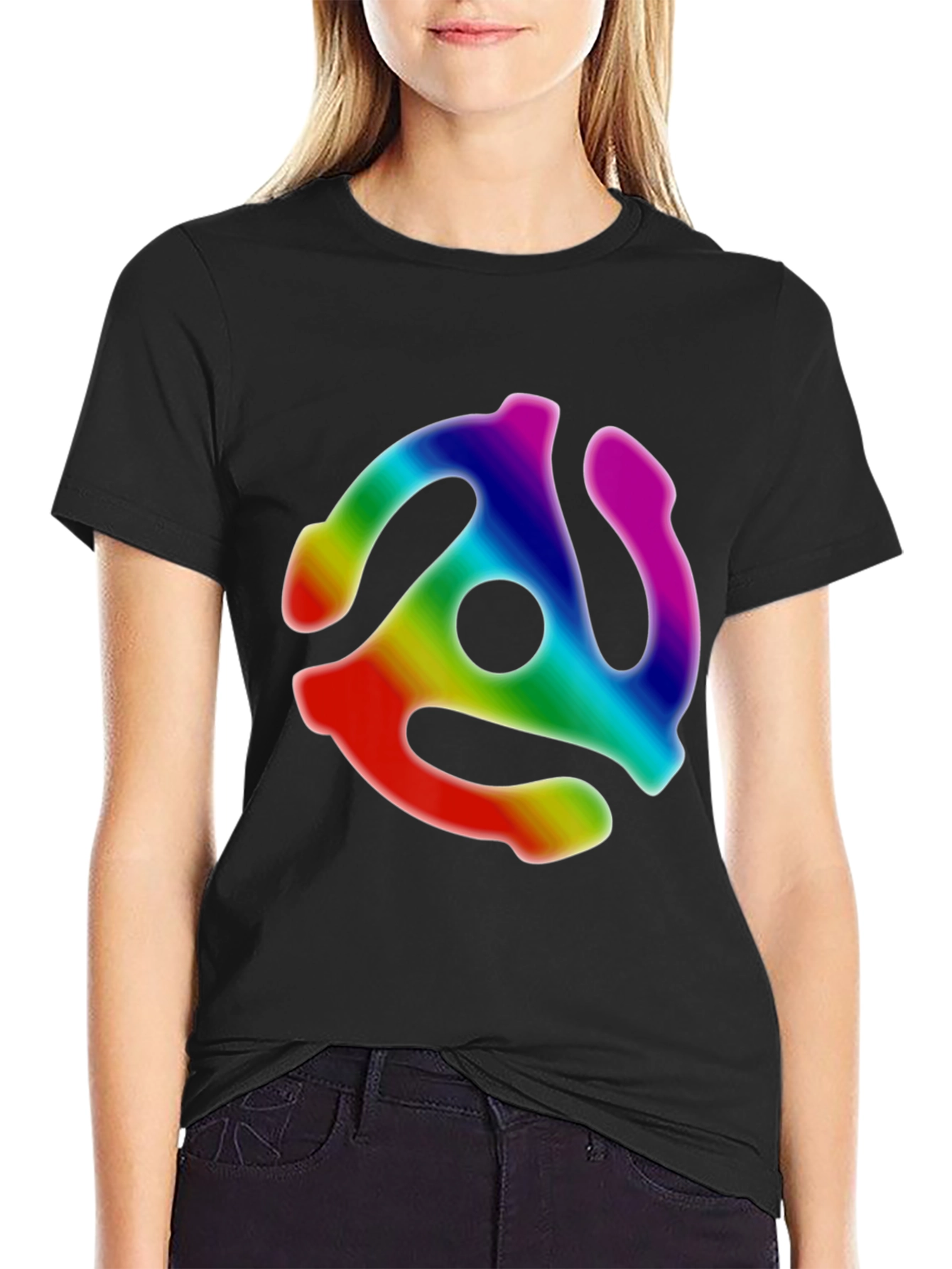 Retro Rainbow Record Adapter Black T-Shirt