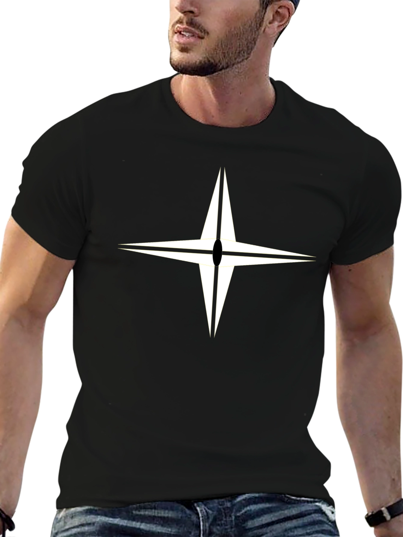 Black T-Shirt with Compass Star Graphic