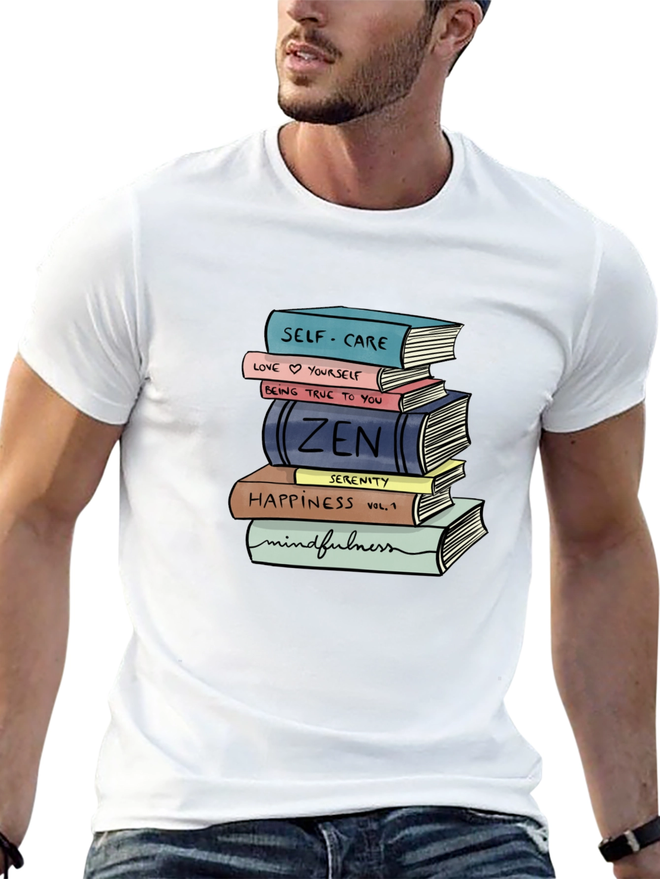 Stack of Books T-Shirt - Self-Care Zen Mindfulness