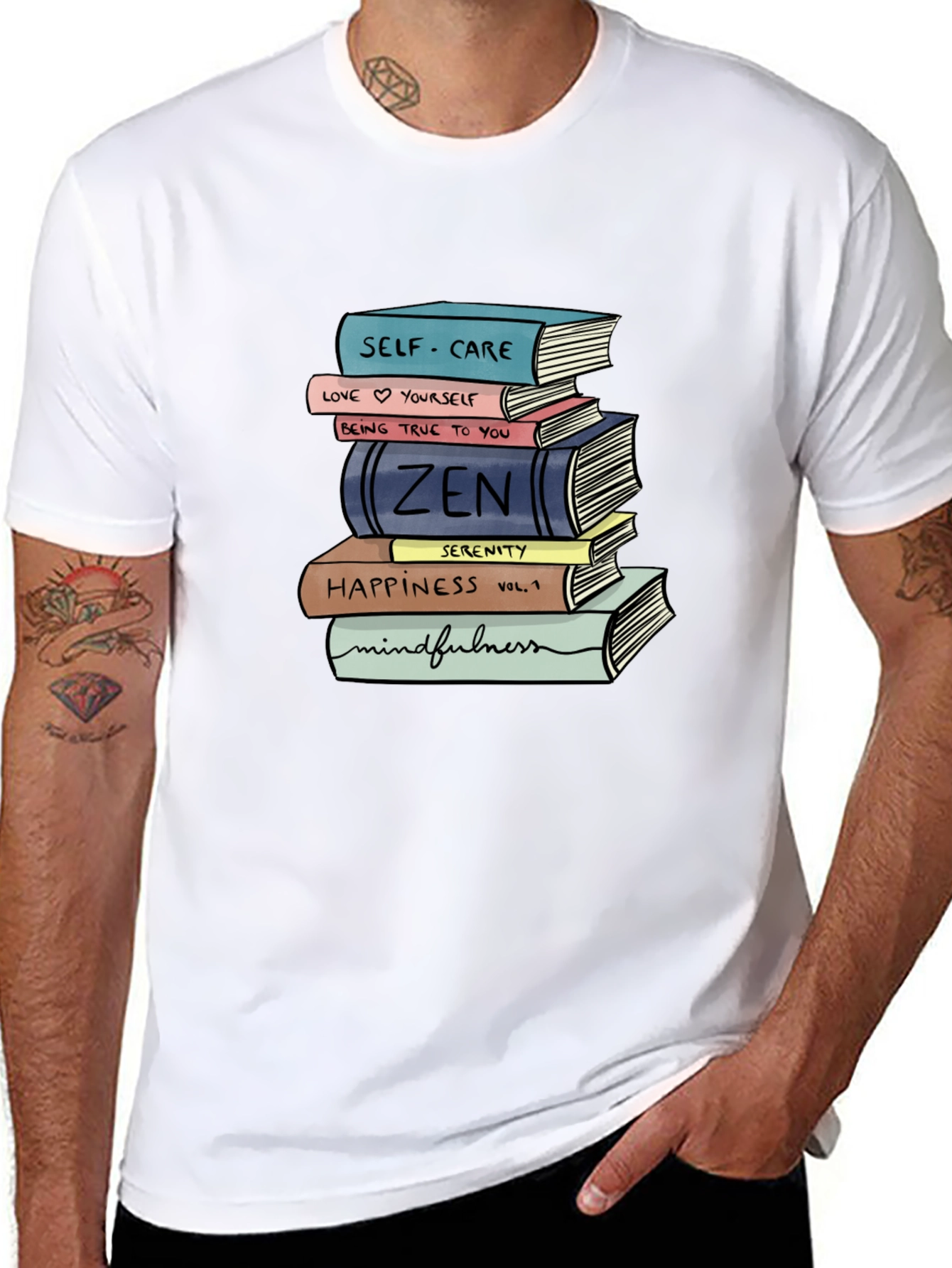 Stack of Books T-Shirt - Self-Care Zen Mindfulness