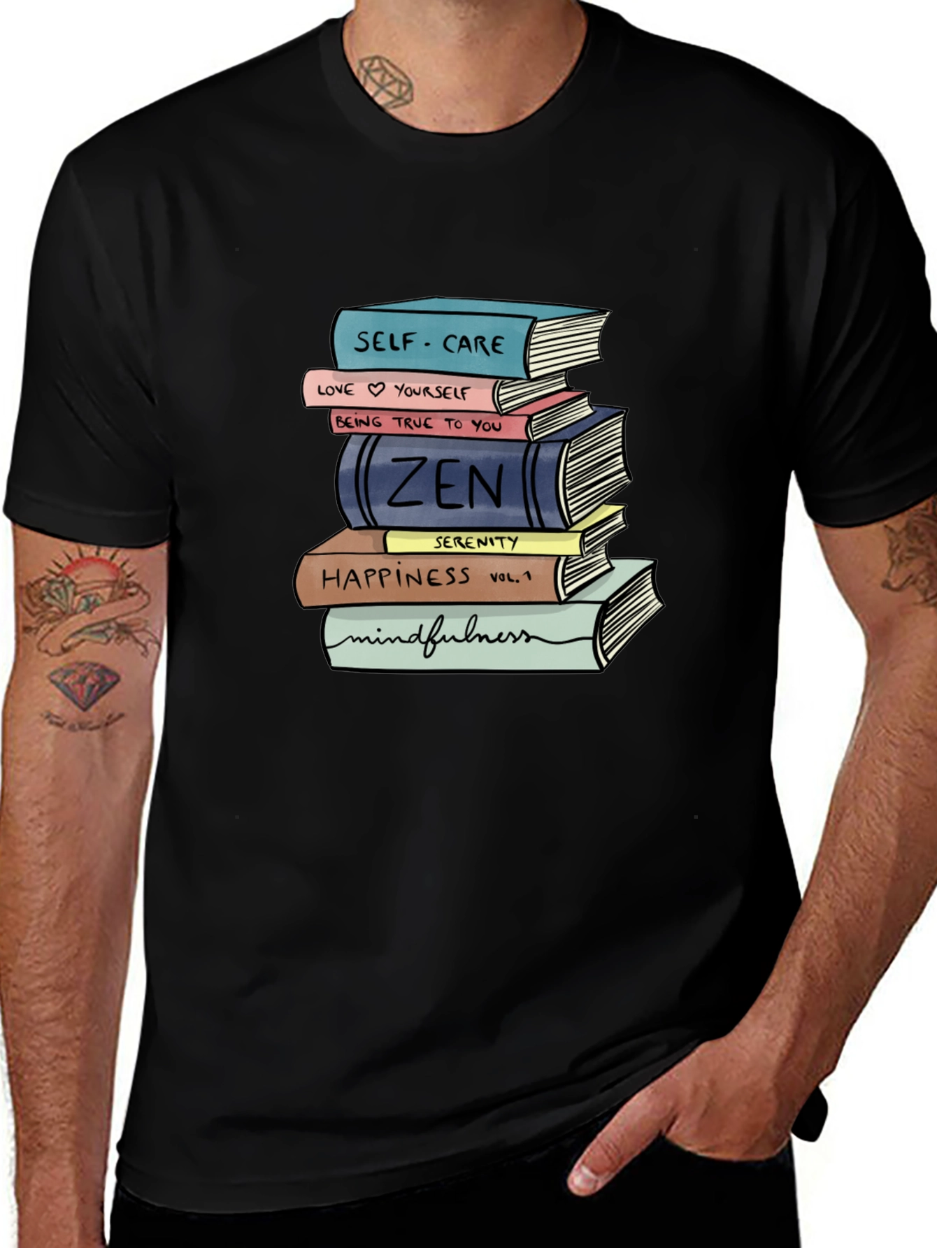 Stack of Books T-Shirt - Self-Care Zen Mindfulness