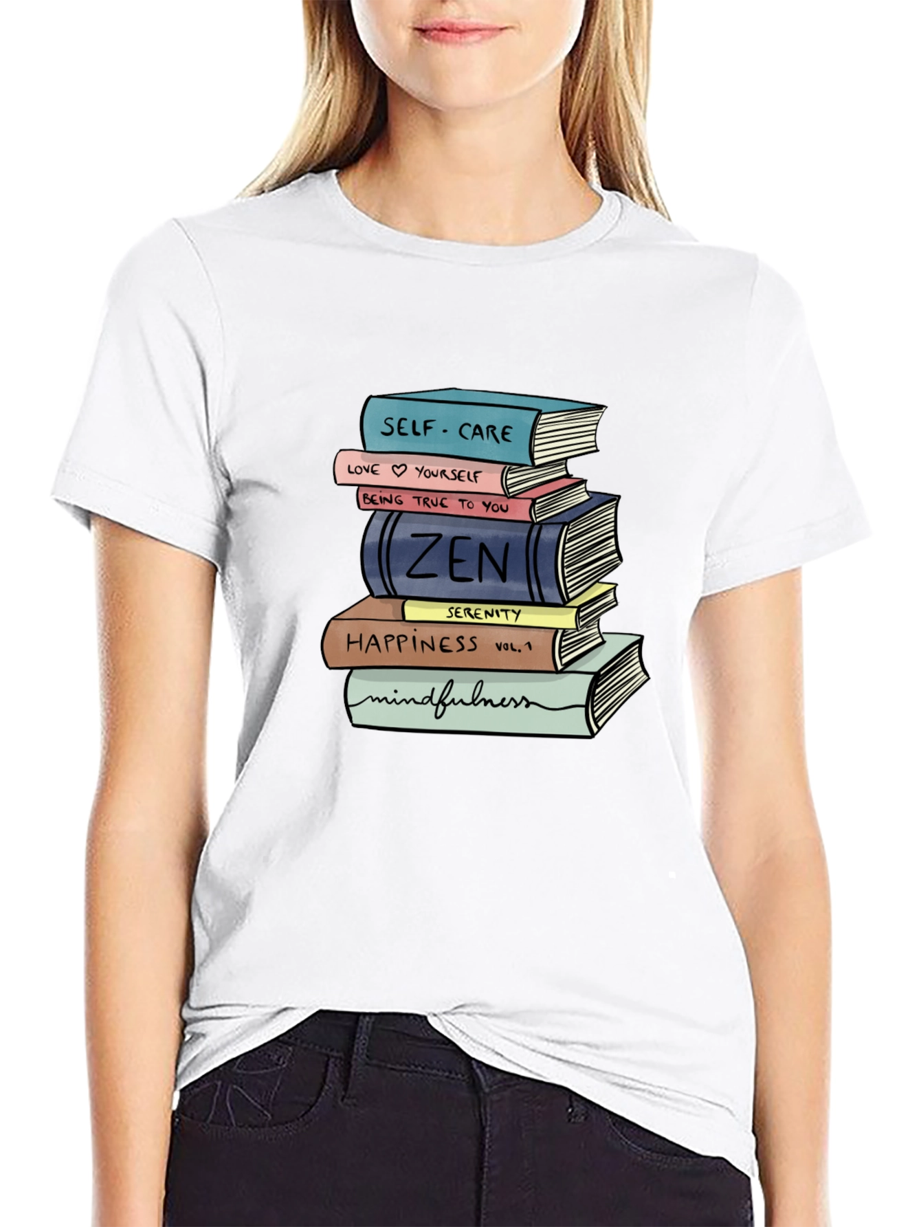 Stack of Books T-Shirt - Self-Care Zen Mindfulness